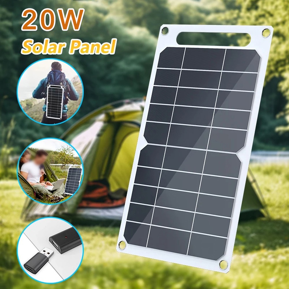 20W/10W Mini Solar Panel 5V USB Type-C Charge Portable Power Bank For Outdoor