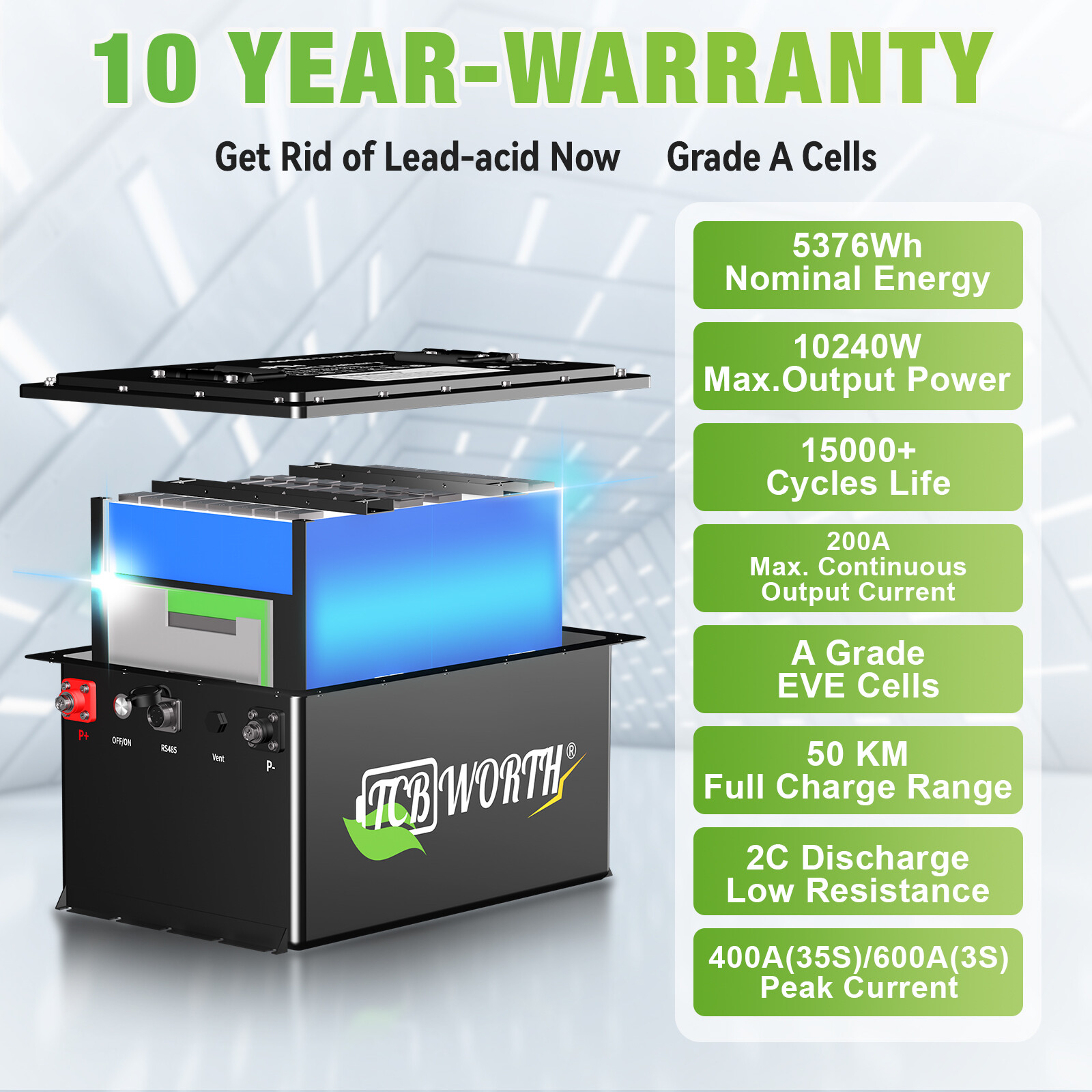 LiFePO4 48V 100Ah Golf Cart Lithium Battery 200A BMS 10 Years Warranty +Charger