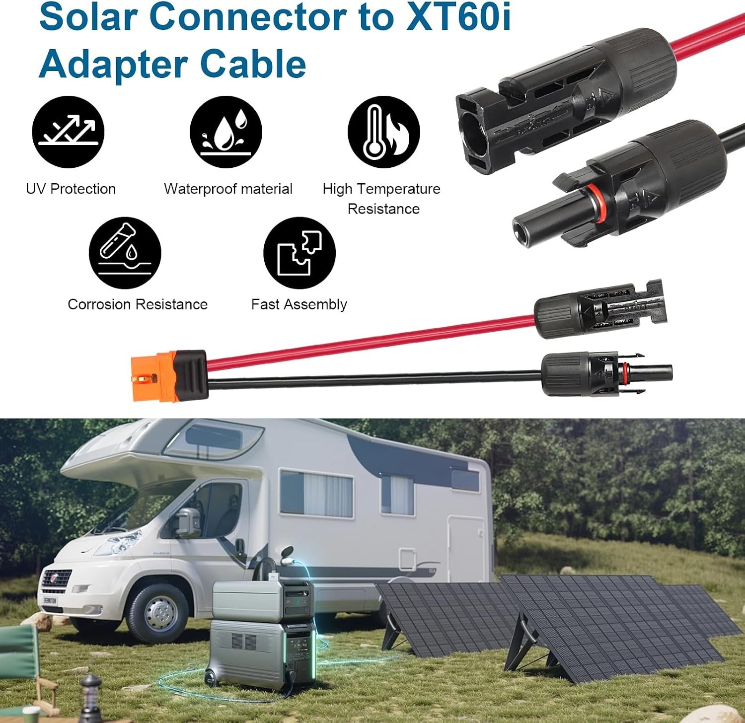 High-Performance 10AWG Solar to XT60i Cable, 25FT Waterproof Connector