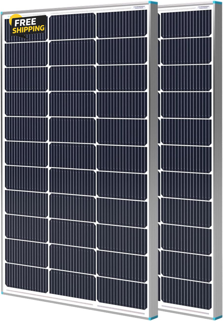 2PCS Solar Panels 100 Watt 12 Volt, High-Efficiency Monocrystalline PV Module
