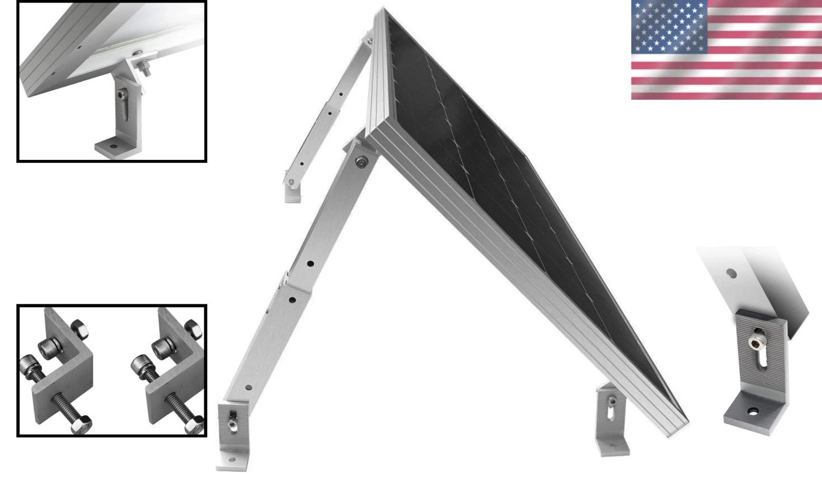 Adjustable Solar Panel Tilt Mount Bracket for 150W Roof, RV, Boat – Silver