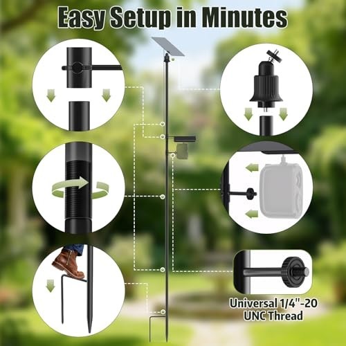 Adjustable Ground Stake Mount for Outdoor Cameras & Solar Panels, Universal 1/4″