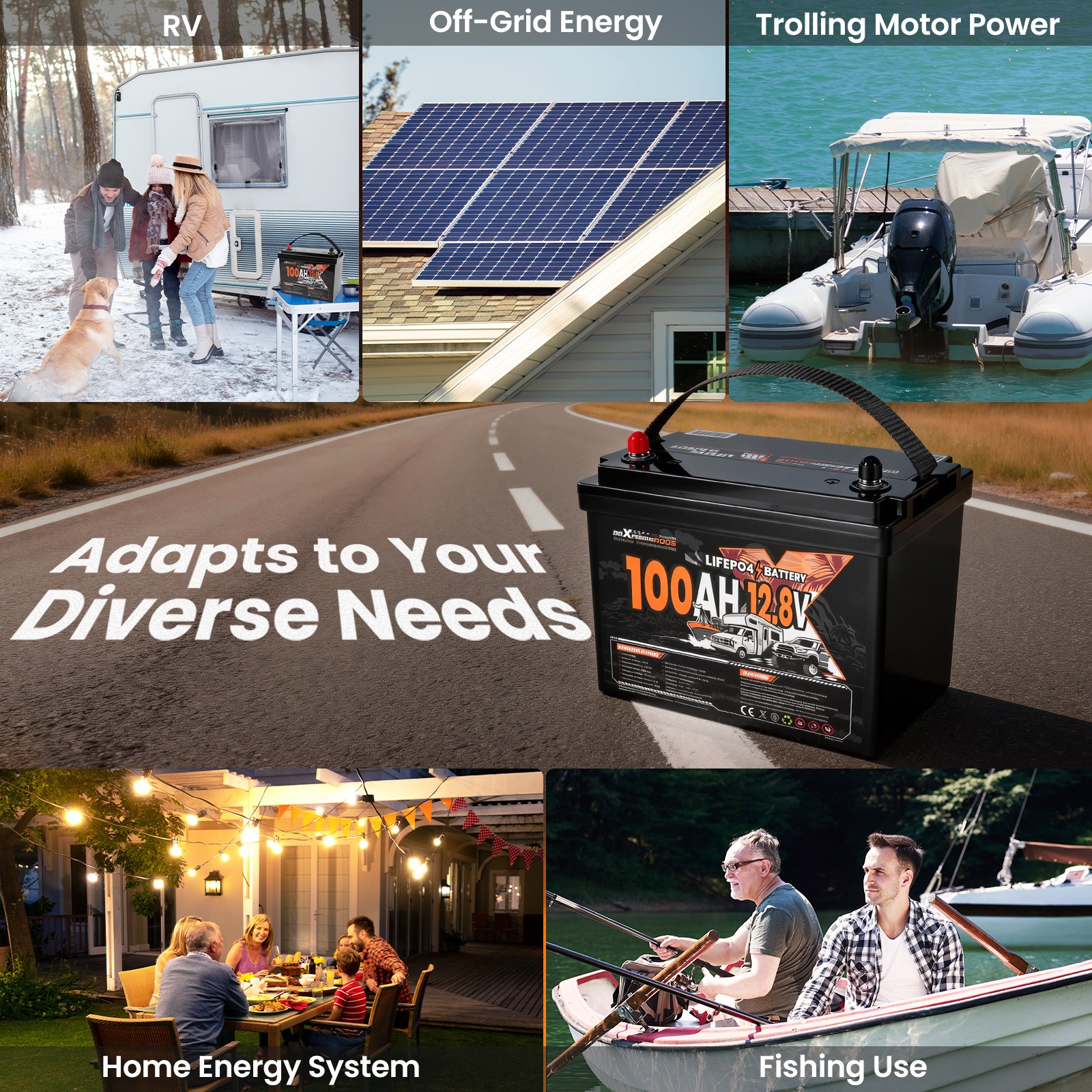 RV Battery 12V 100Ah LiFePO4 Deep Cycle, Low Temp Protection BMS, 1280Wh Energy