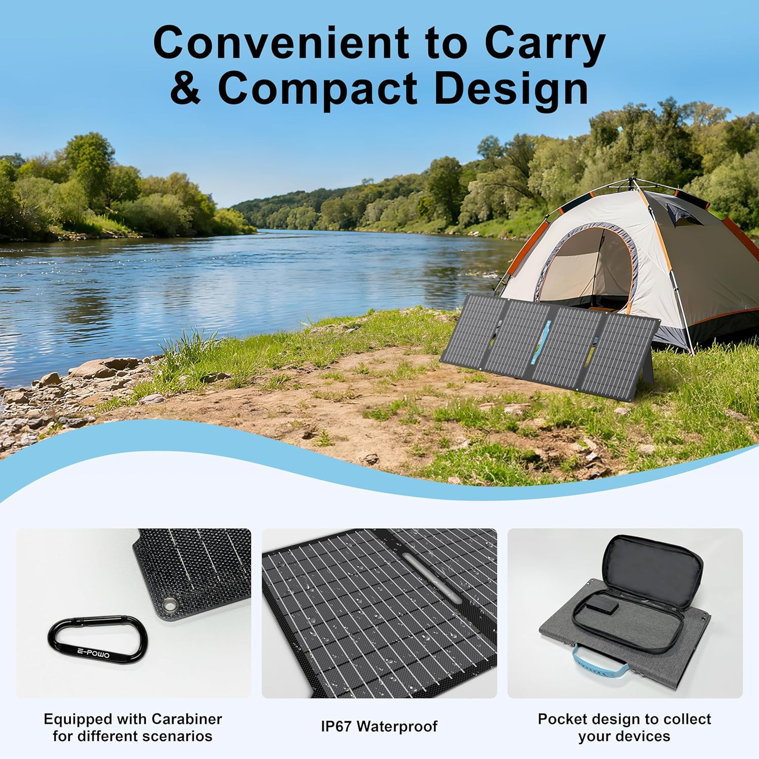 60W Portable Solar Panels Chargers with USB-C, USB-A and DC Outputs Foldable IP6