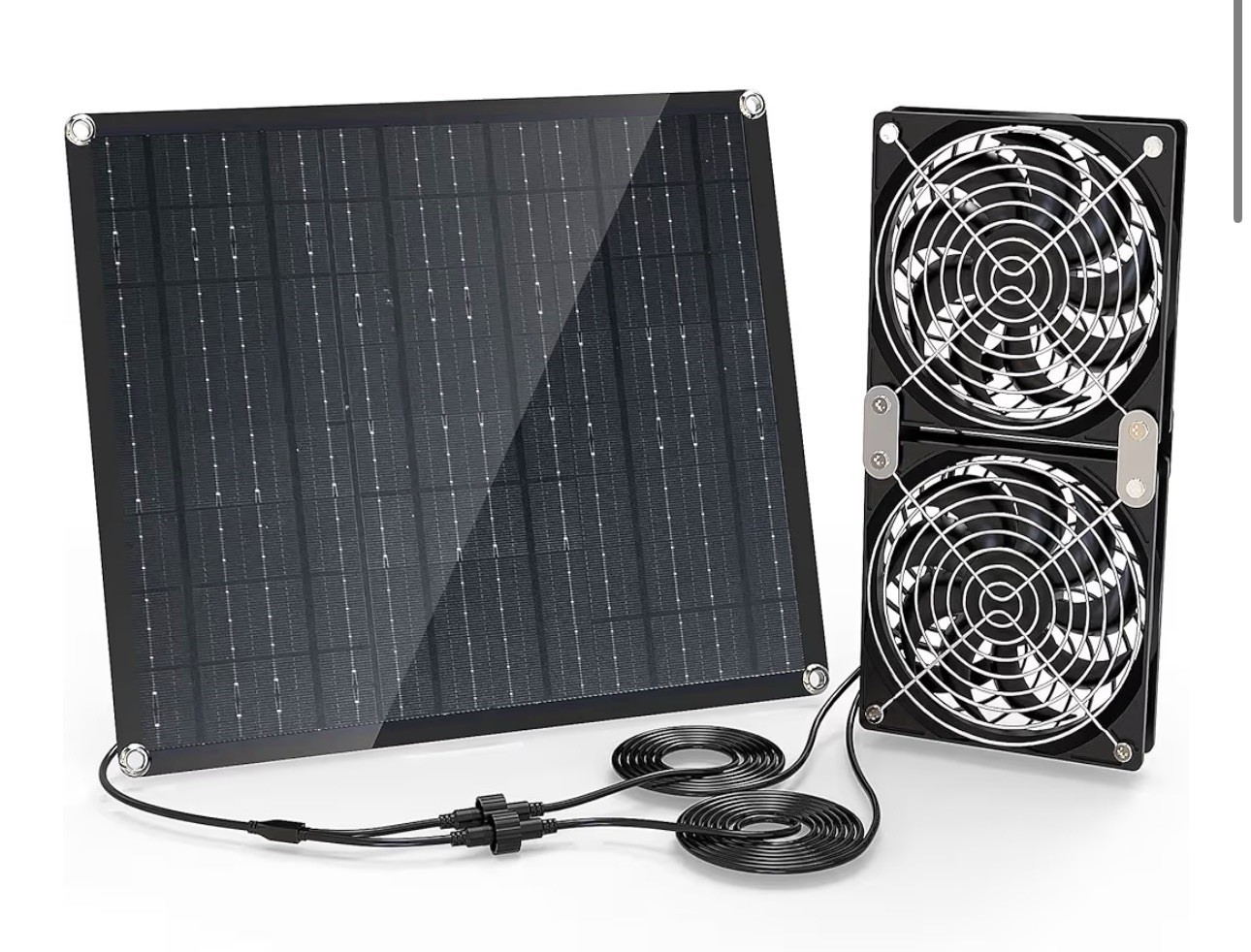 Solar Powered Fan, 30W Solar Fan with Two IPX7 Waterproof Fans for Outside