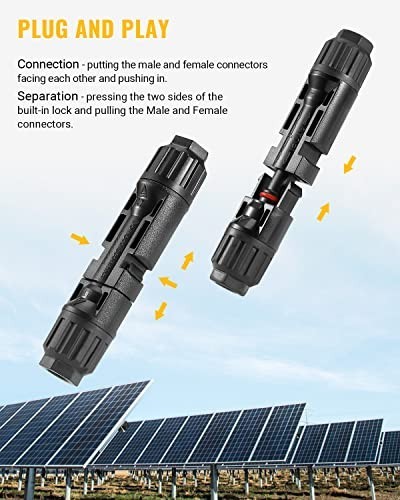 44PCS Solar Panel Connectors Set – Waterproof IP67, 22 Pairs Male/Female, 10AWG