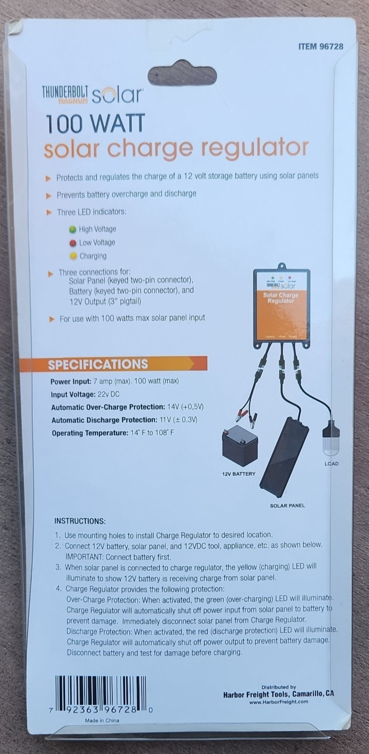 Thunderbolt Magnum 100 watt Solar Charge Regulator Item 96728 NEW