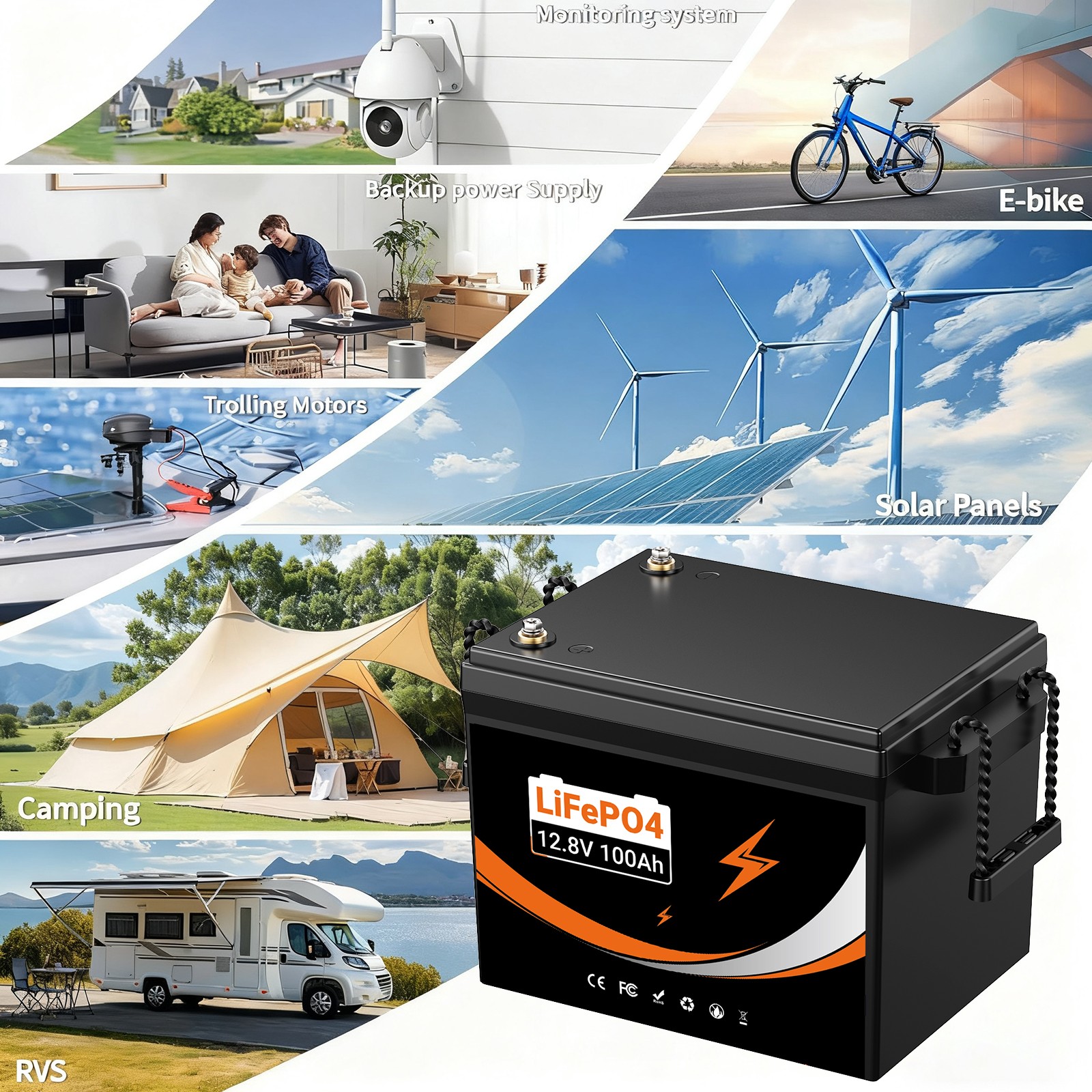 12V 100AH LiFePO4 Lithium Battery Deep Cycles For RV Camping Marine Solar Garden
