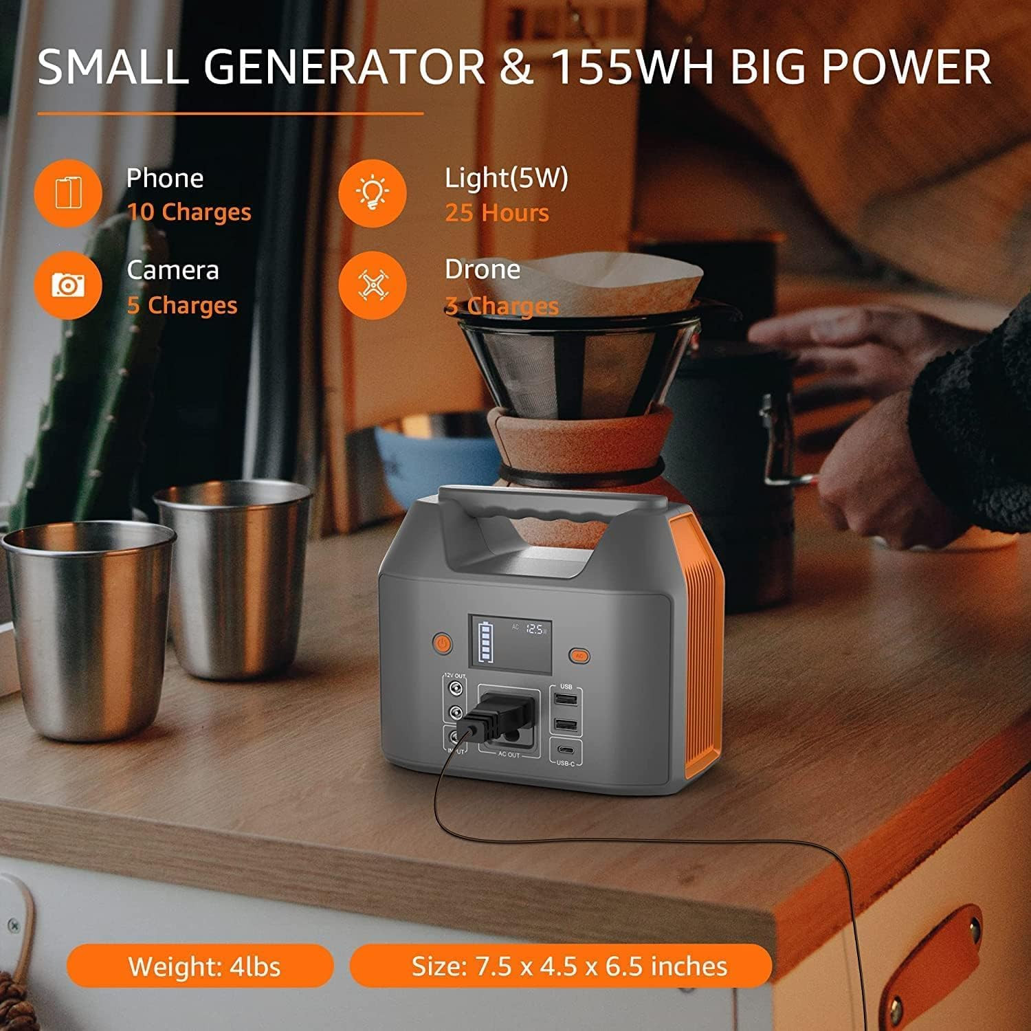 Portable Power Station 150W 155Wh Solar Generator 110V 42000Mah Portable Power B