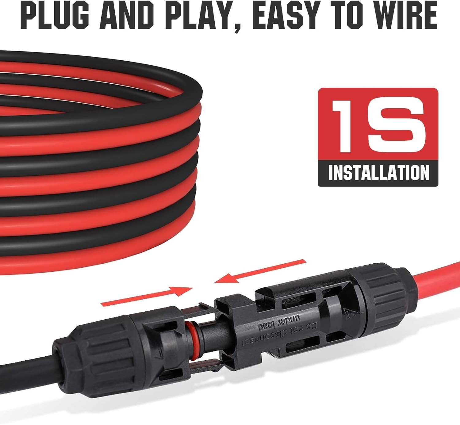 10Ft Solar Extension Cable 30A/1000V Waterproof MC4 Connectors