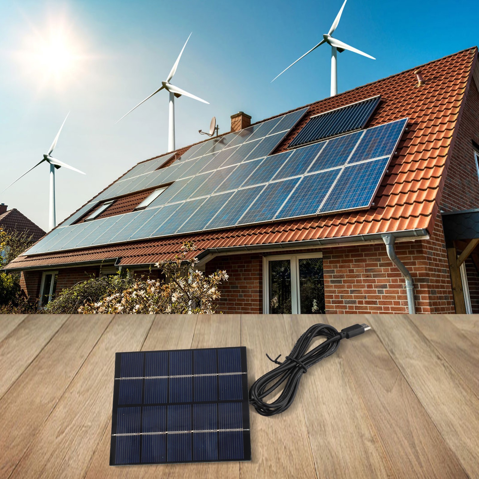 Outdoor Charger Compact Charging Solution 1 Meter USB Cable 1.5W Solar Output