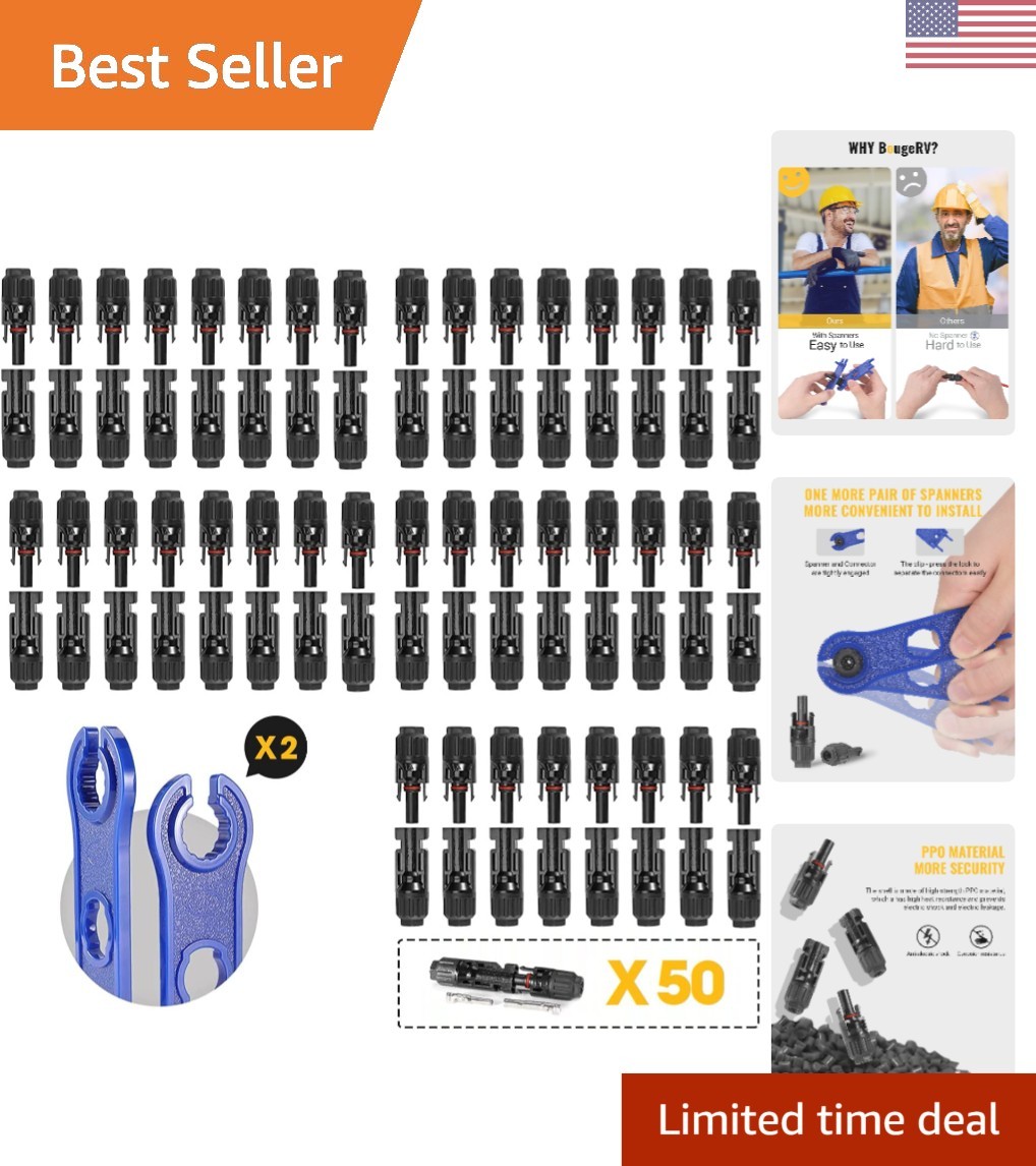 Complete Solar Installation Kit: 100PCS Connectors with Spanners and Extra Pins