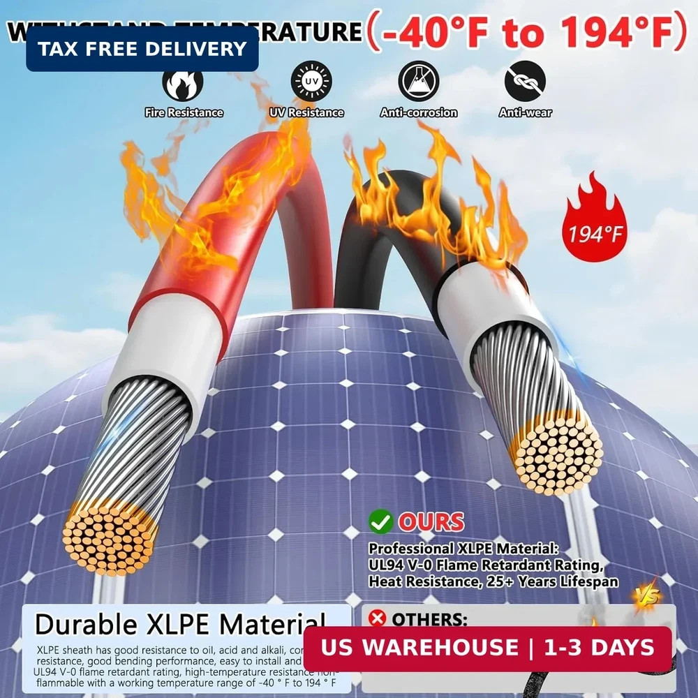 Oududianzi 2×100 Feet Solar Panel Wire, 10AWG Solar Wire Tinned Copper PV Cable