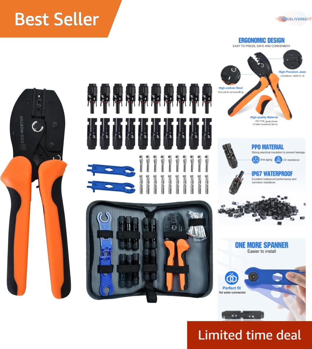 Solar Crimper Tool Kit 13 Pcs for Solar Panel Cable Assembly Residential Outdoor