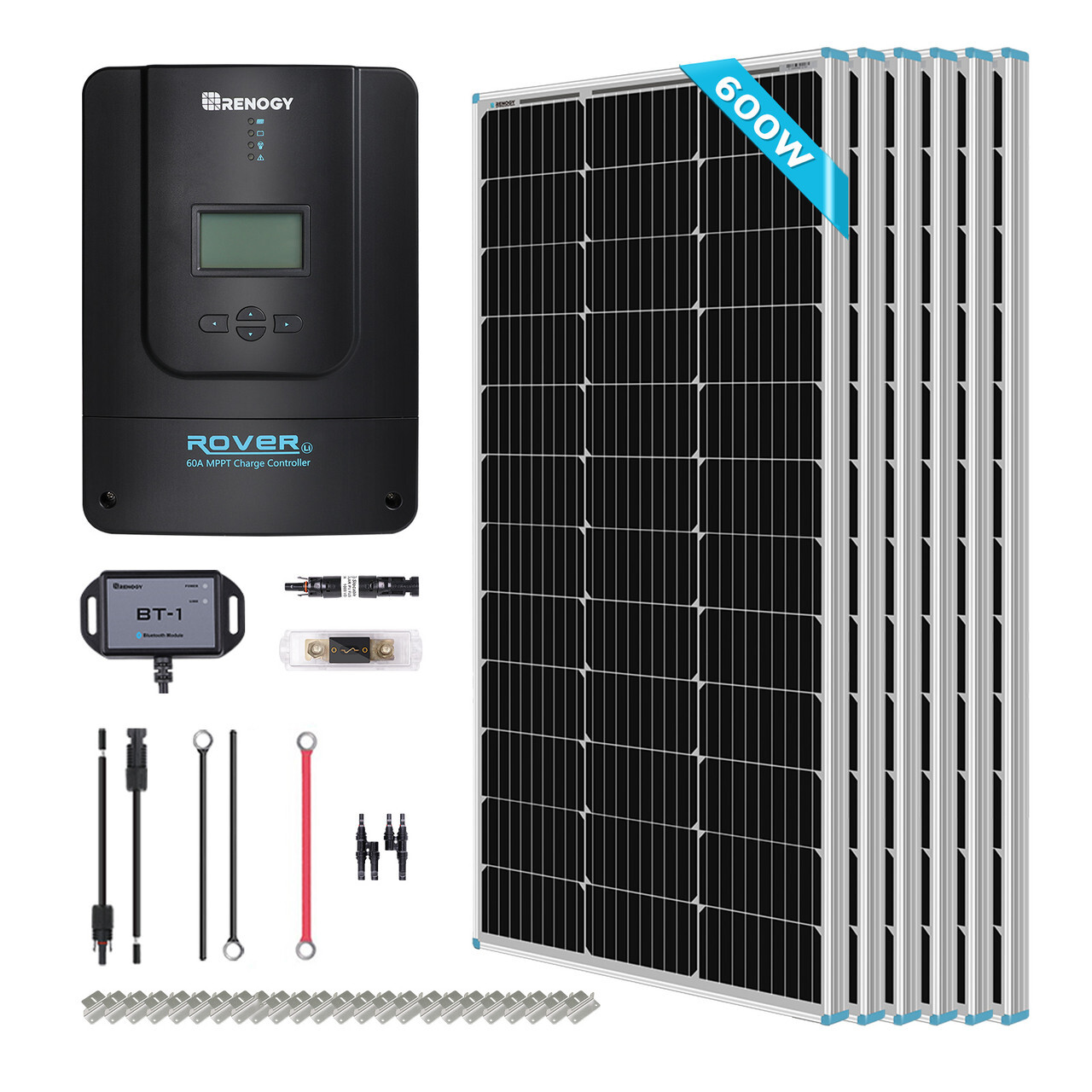 600W 12V/24V Monocrystalline Solar Premium Kit w/Rover 60A Charger Controller