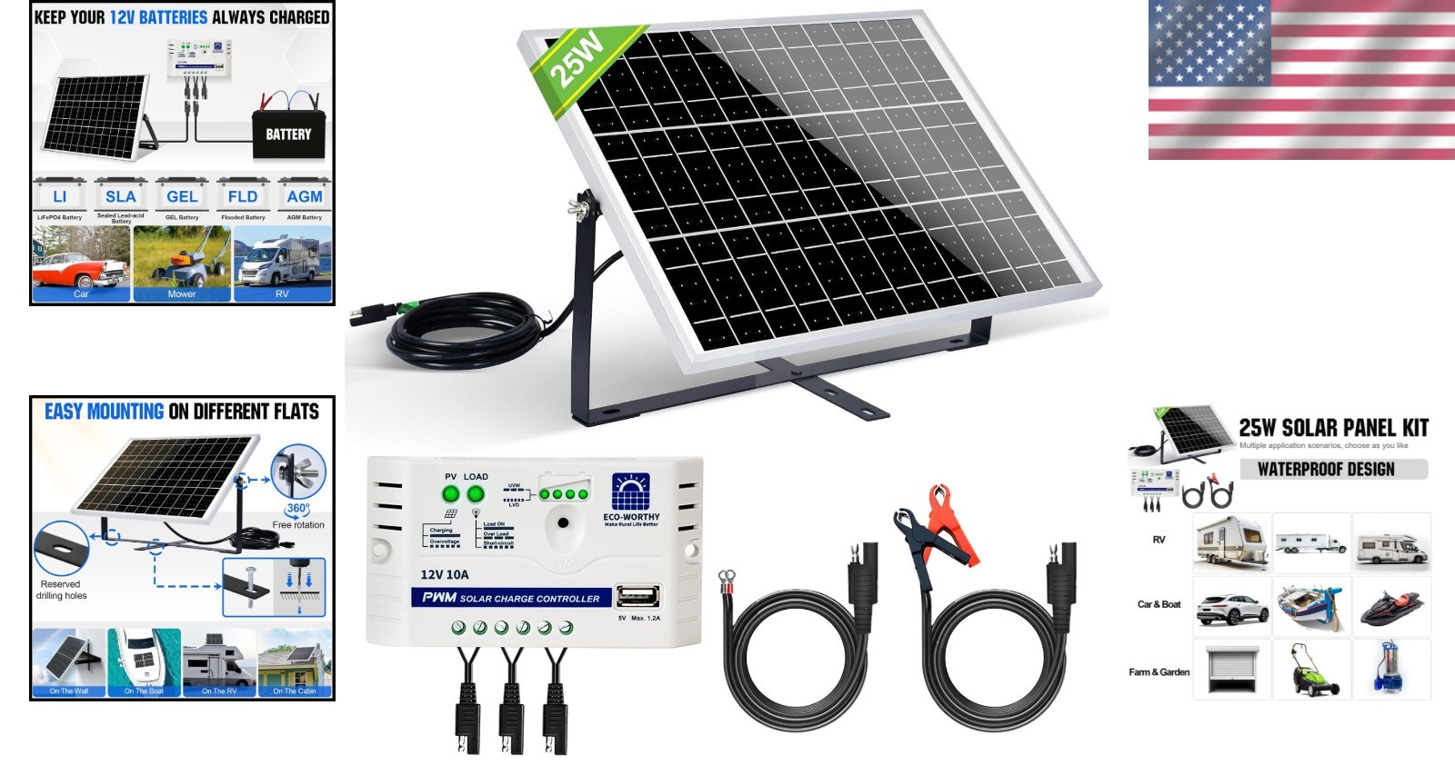 Waterproof Solar Panel Kit – 25 Watts + Charge Controller