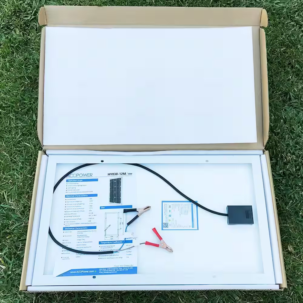 30-Watt 12-Volt Mono Solar Panel, Compatible with Portable Chest Fridge Freezer