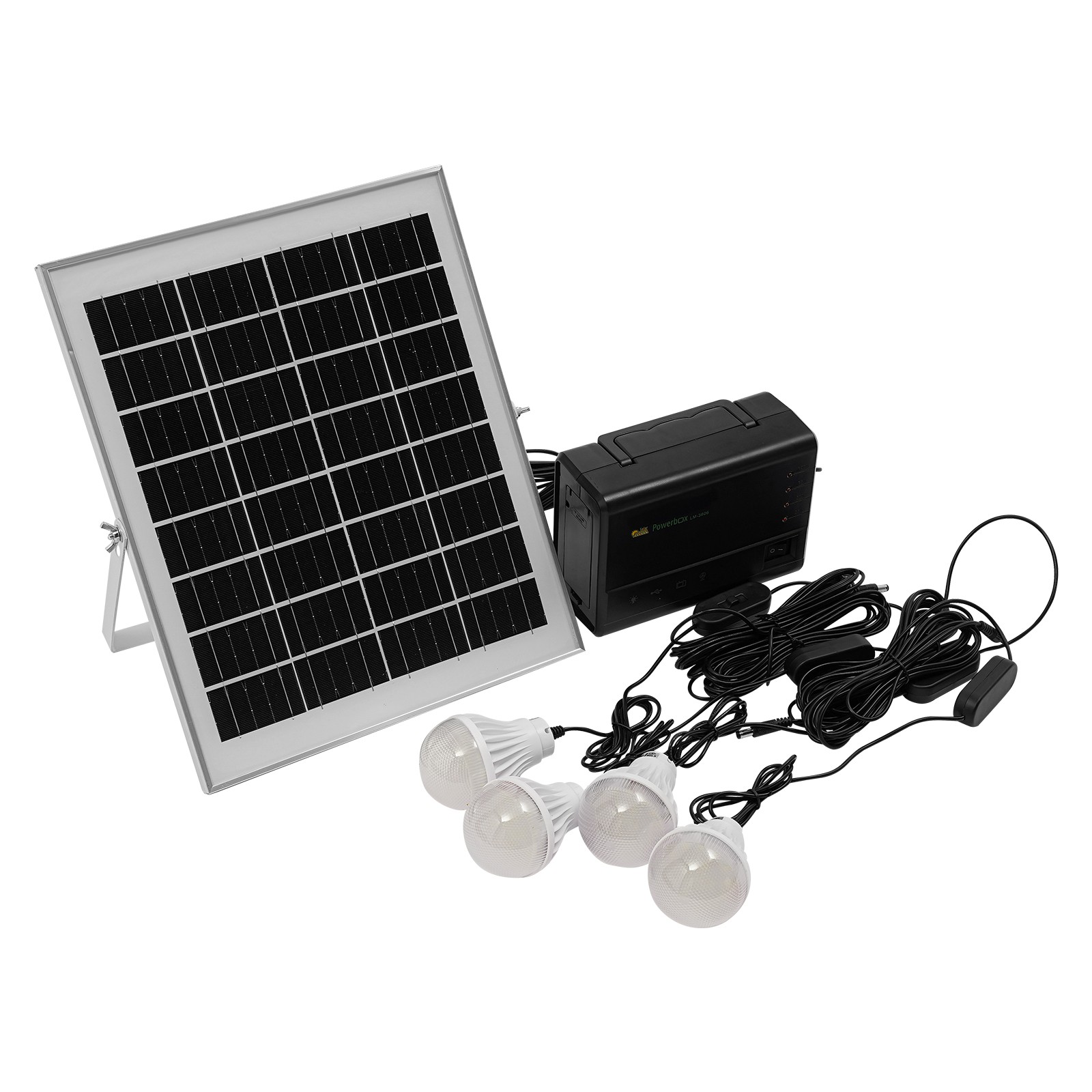 Solar Panel Power Generator Kit Battery Pack Power Station w/ 4 Bulbs Portable