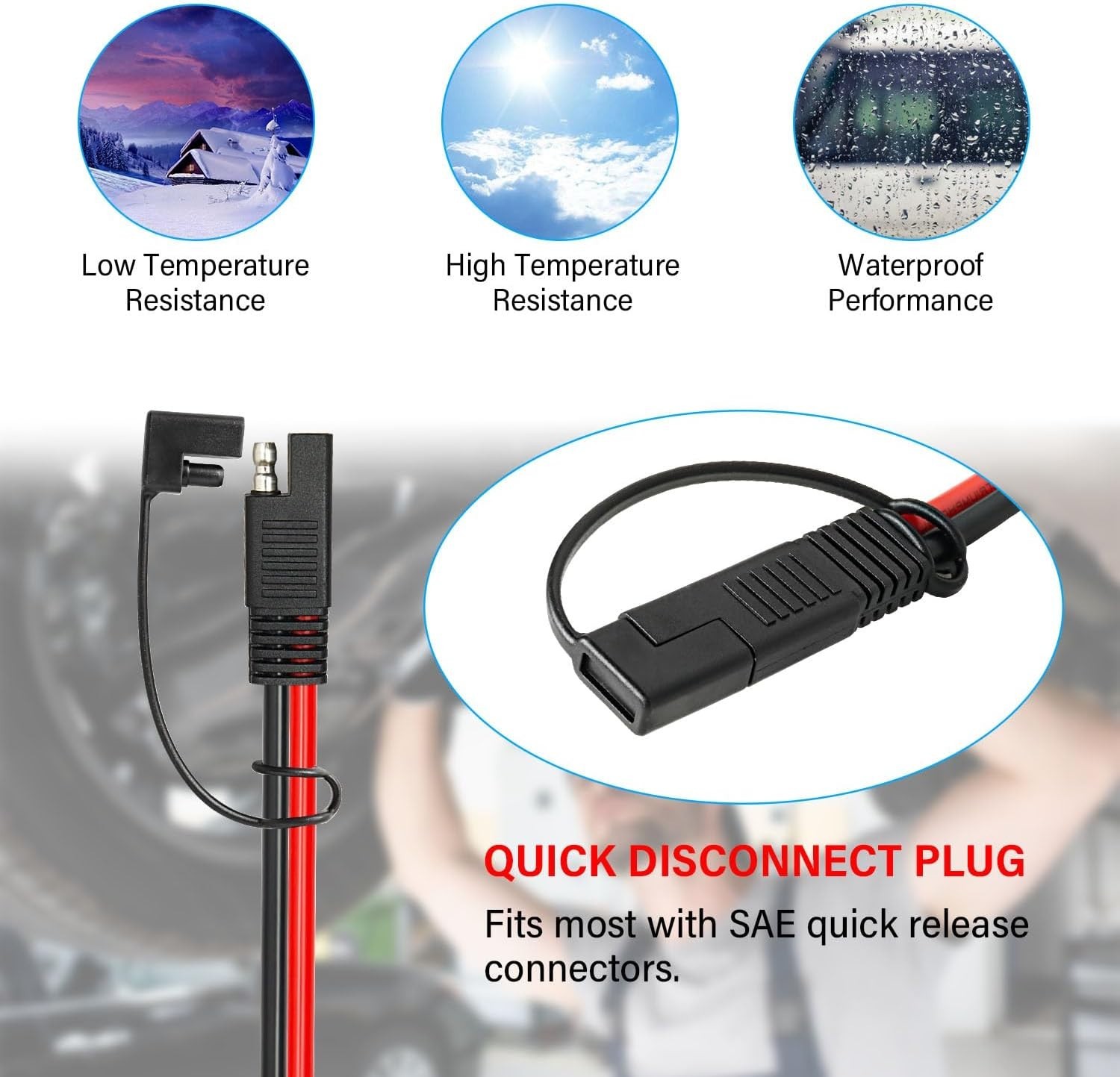 30ft SAE Extension Cord | 10AWG Tinned Copper Wire | Weatherproof | 600V