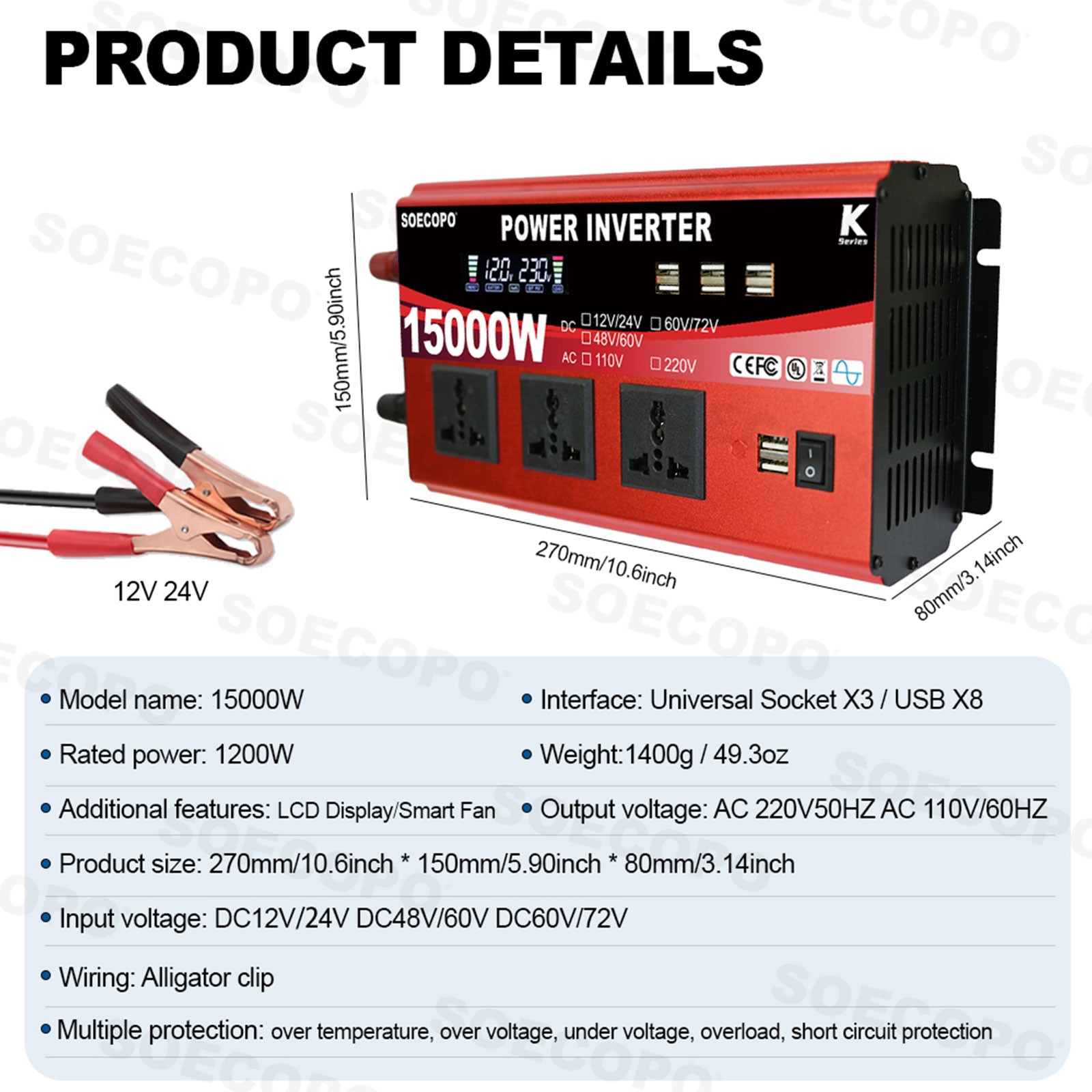 SOECOPO 15000W Peak Solar System Kit Flexible Panel 100A Controller8S