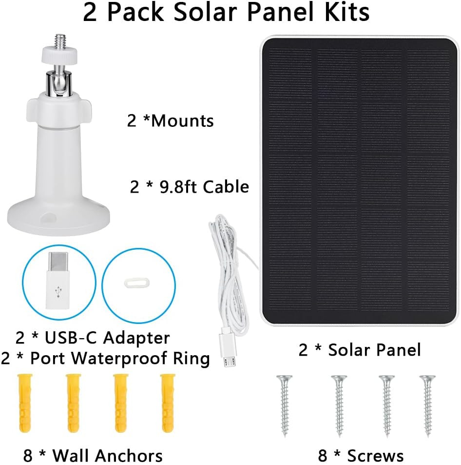 2 Pack Solar Panel Compatible with WYZE Battery Cam Pro, Eufycam 2C/2C Pro, 4W