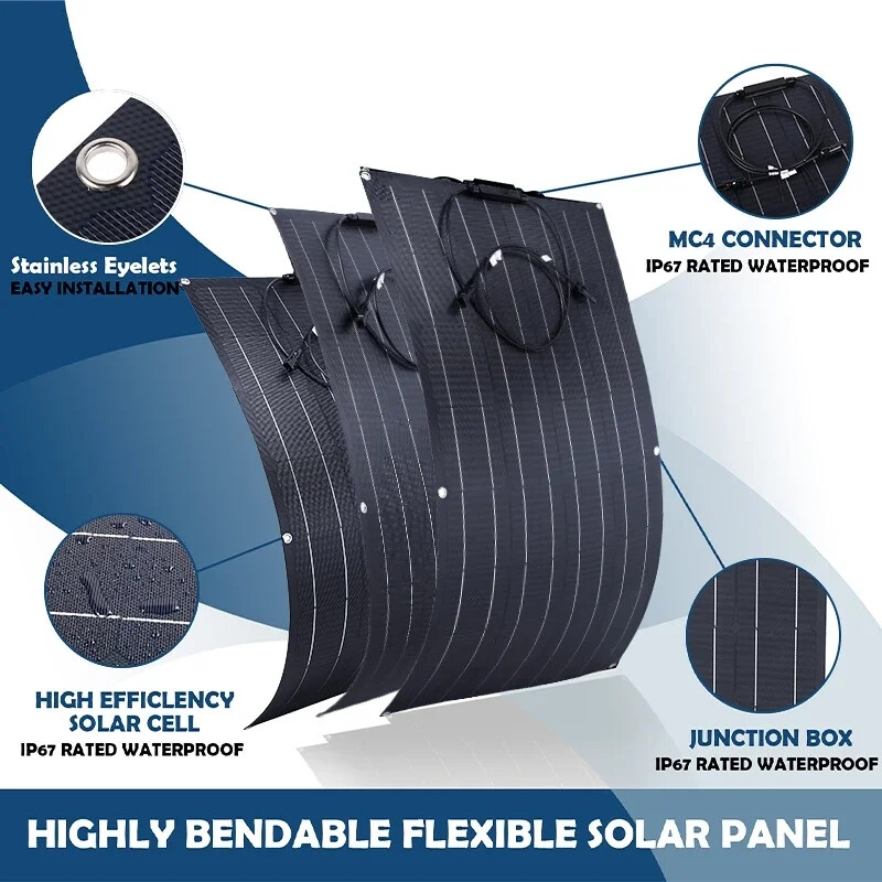 200W Flexible Solar Panel ETFE Portable Power Mono Camp Home RV Battery Charge