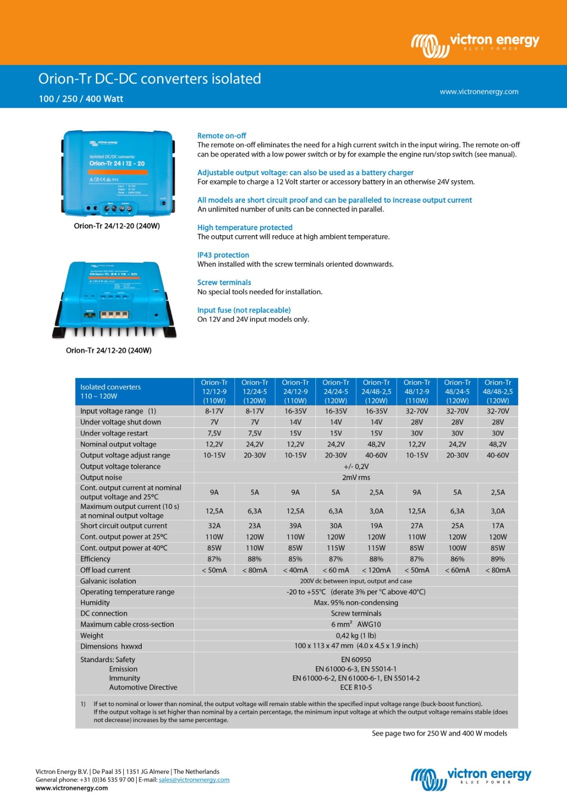 Victron Energy Orion-Tr 12/12V 30A Isolated DC-DC Converter ORI121240110