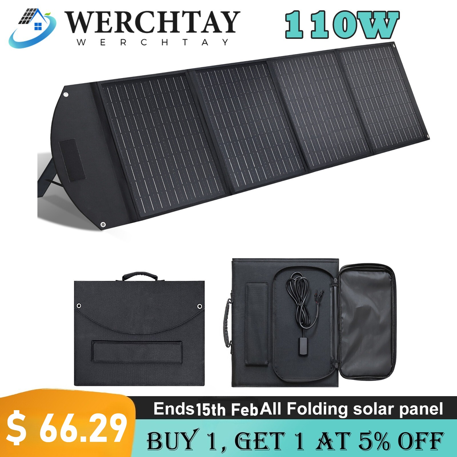 110W Foldable Solar Panel Portable With USB For Phone/Power staion/RV/Camping