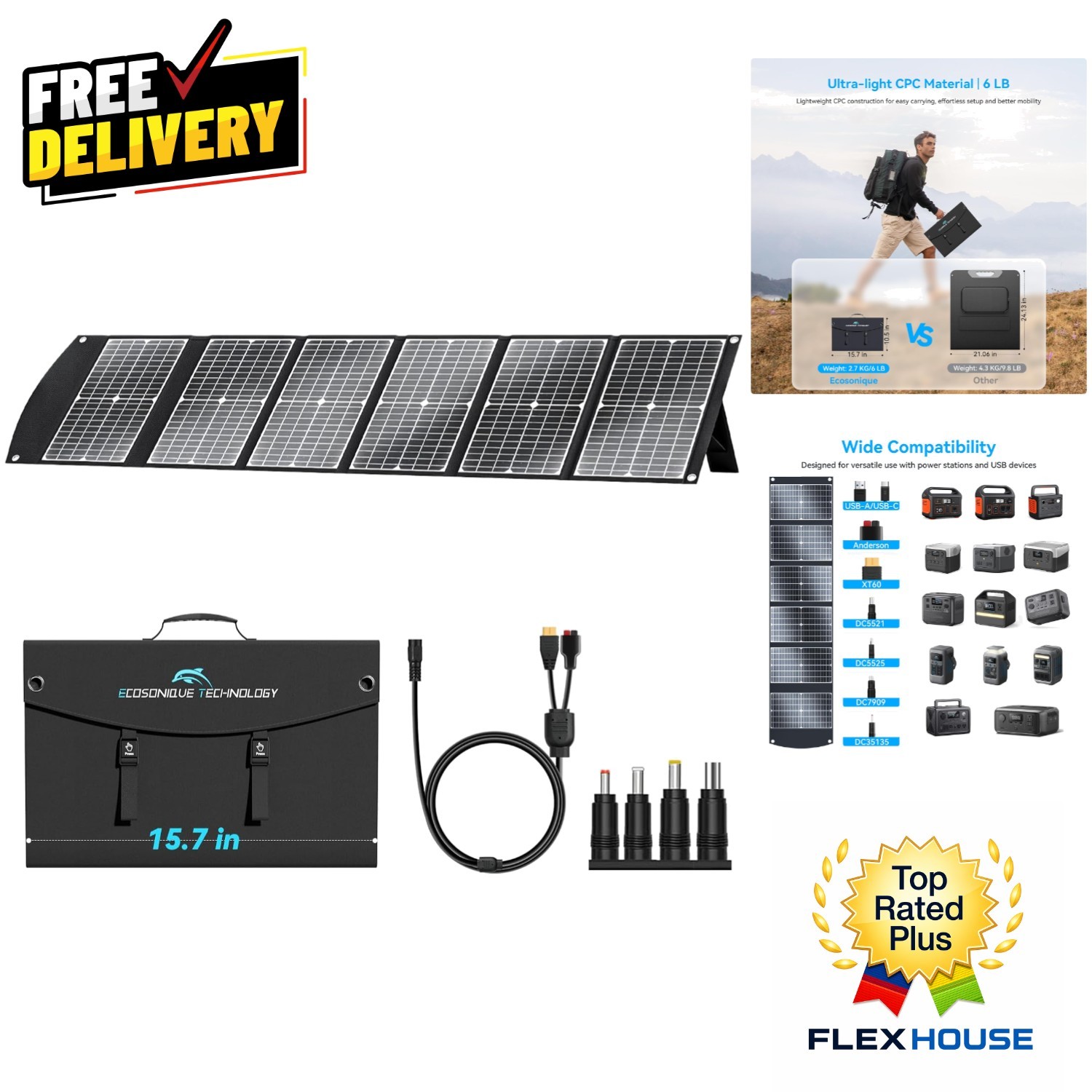 High-Efficiency 100W Solar Charger – Compact & Waterproof for Outdoor Adventures