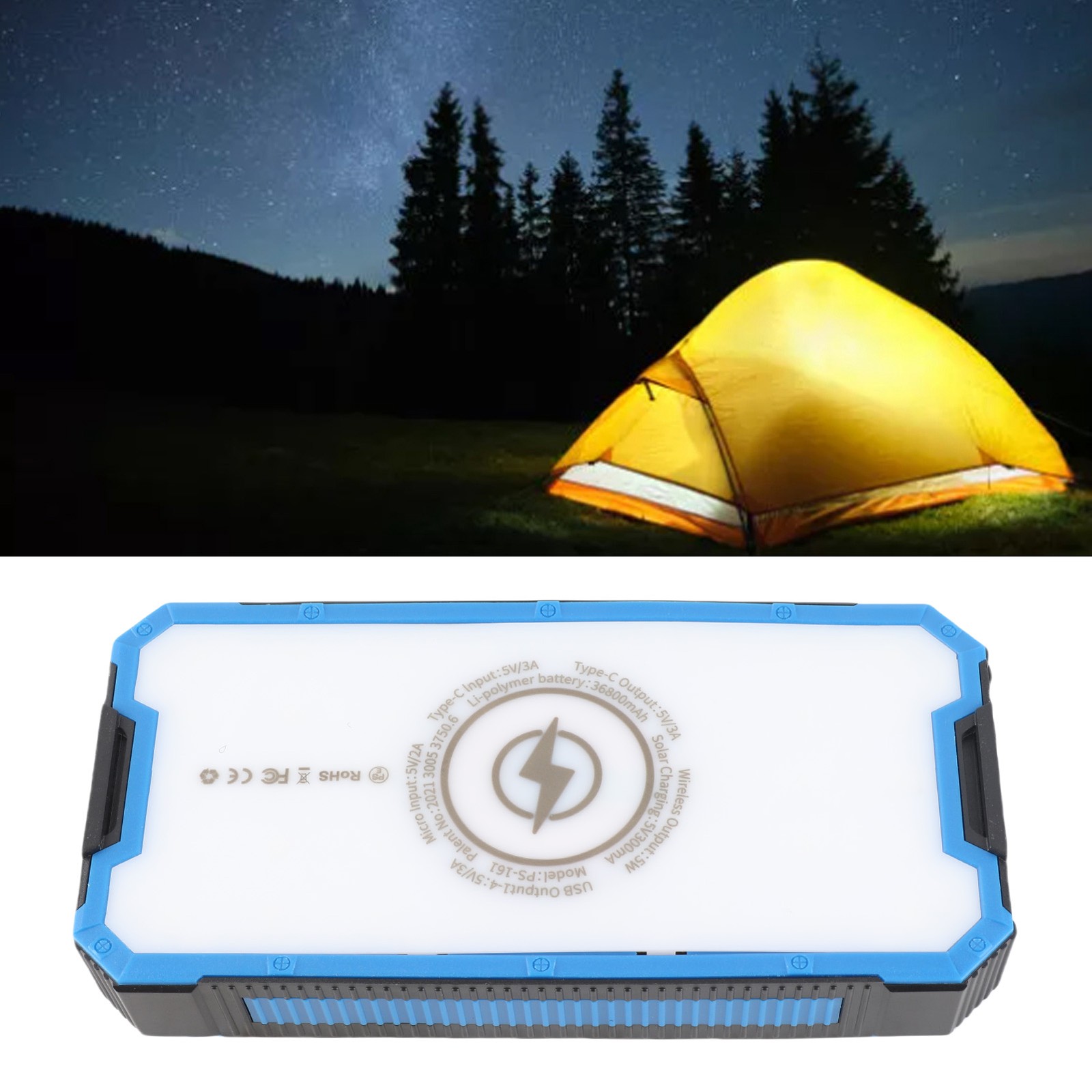 Solar Power Bank Waterproof wireless 36800mAh Fastest Charger 4USB Charging Port