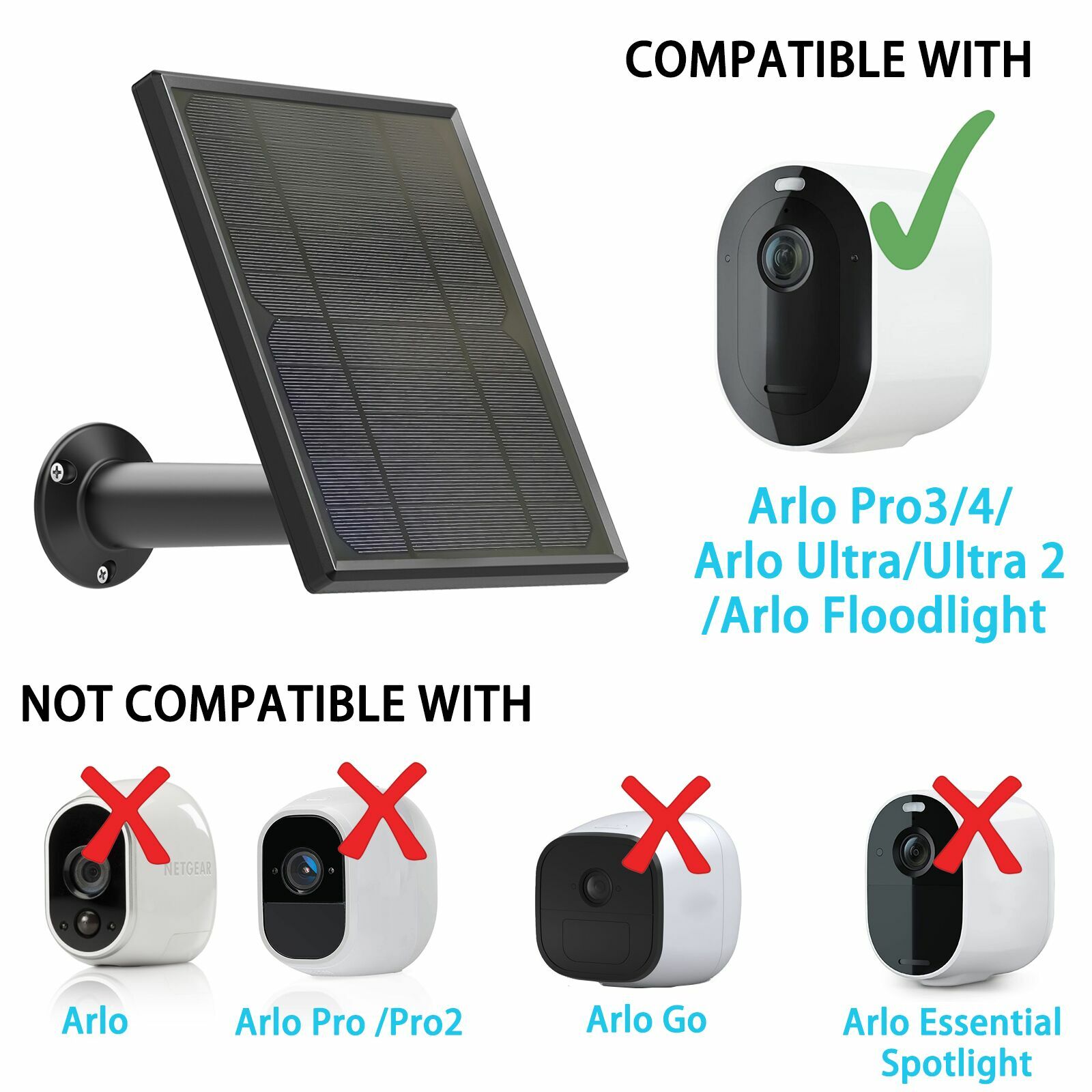 6W 6V Solar Panel Charging for Arlo Ultra/ Ultra 2/ Pro 3/ Pro 4/ Go 2/ PRO 5S