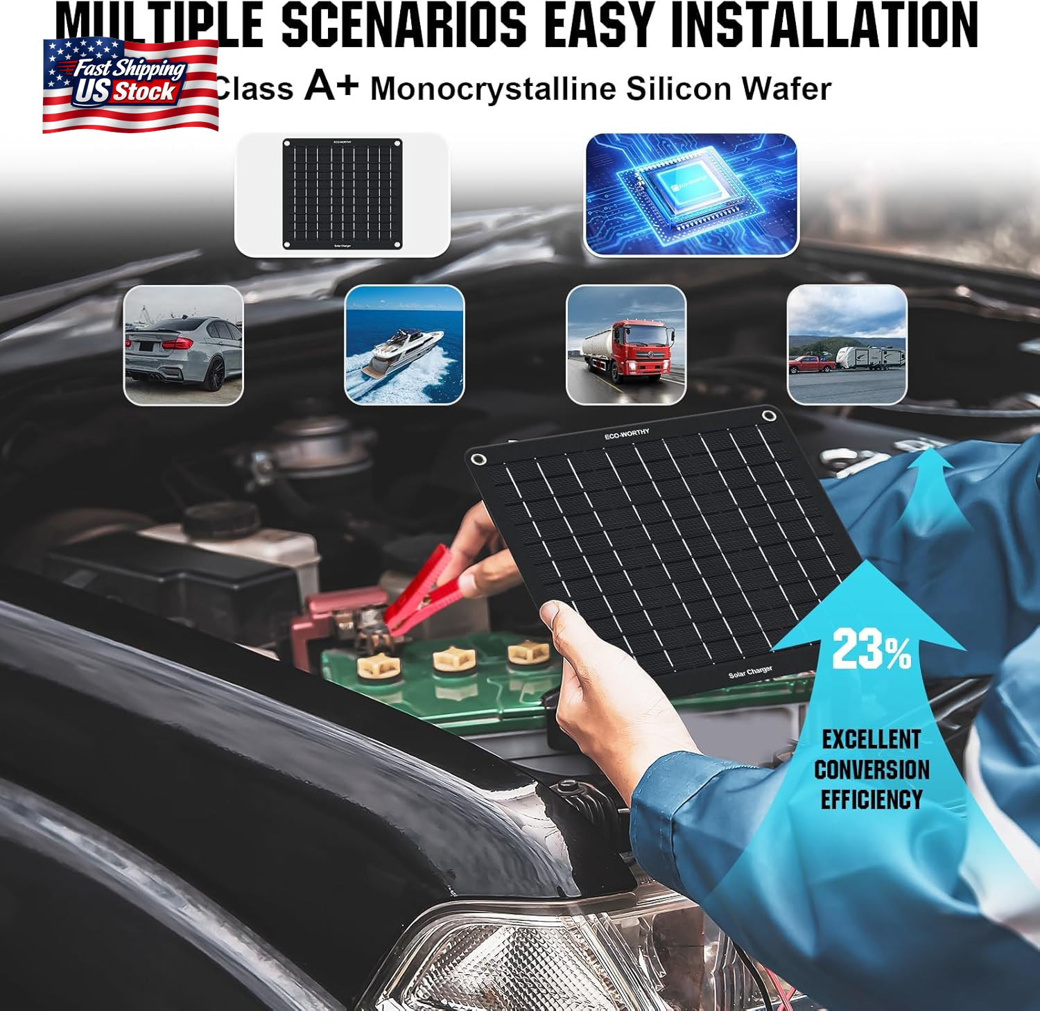 ECO-WORTHY 10W Solar Car Battery Charger Maintainer 12V Waterproof Portable Sola