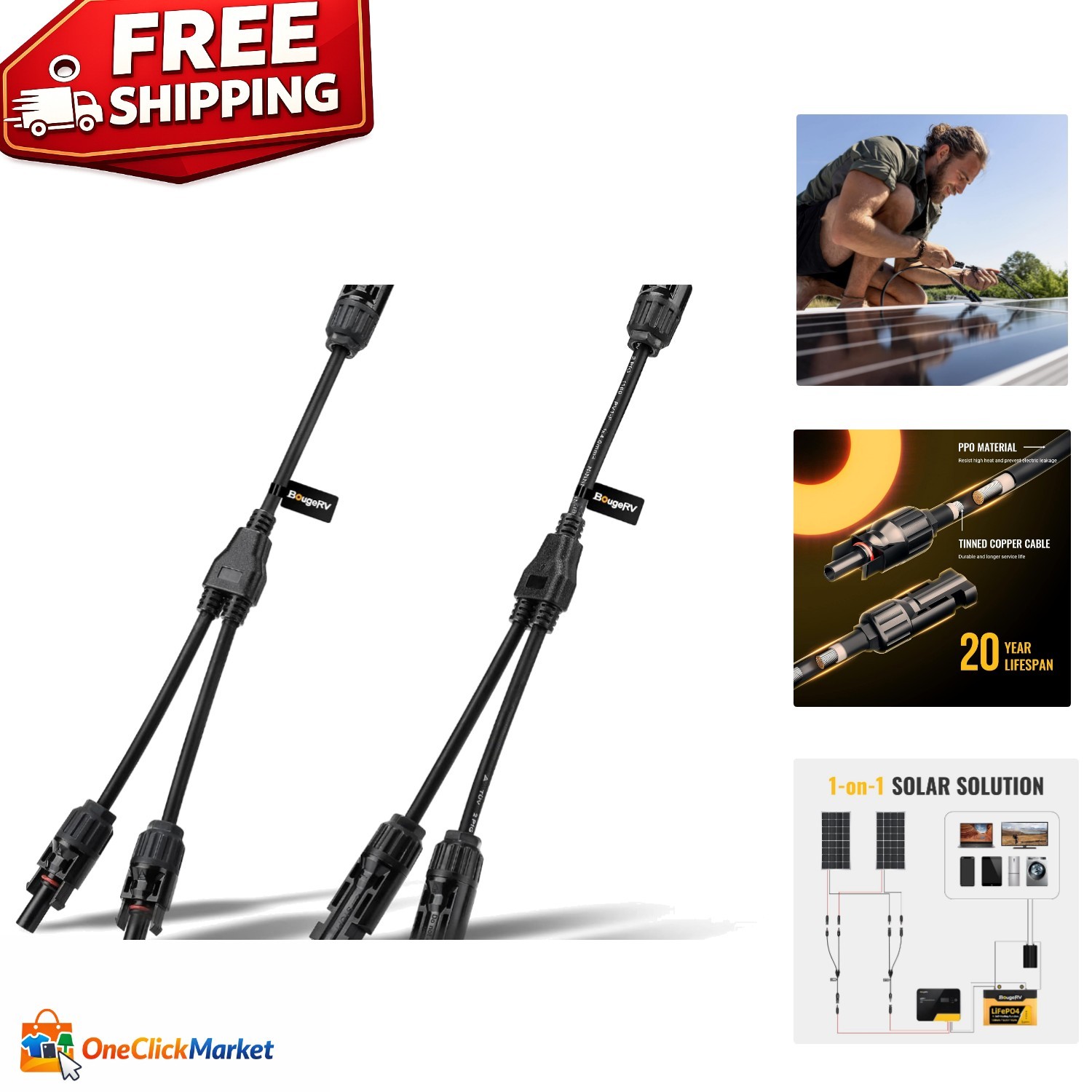 High-Quality 3-Port Y Branch Solar Connectors – Easy Installation, 20A Rating