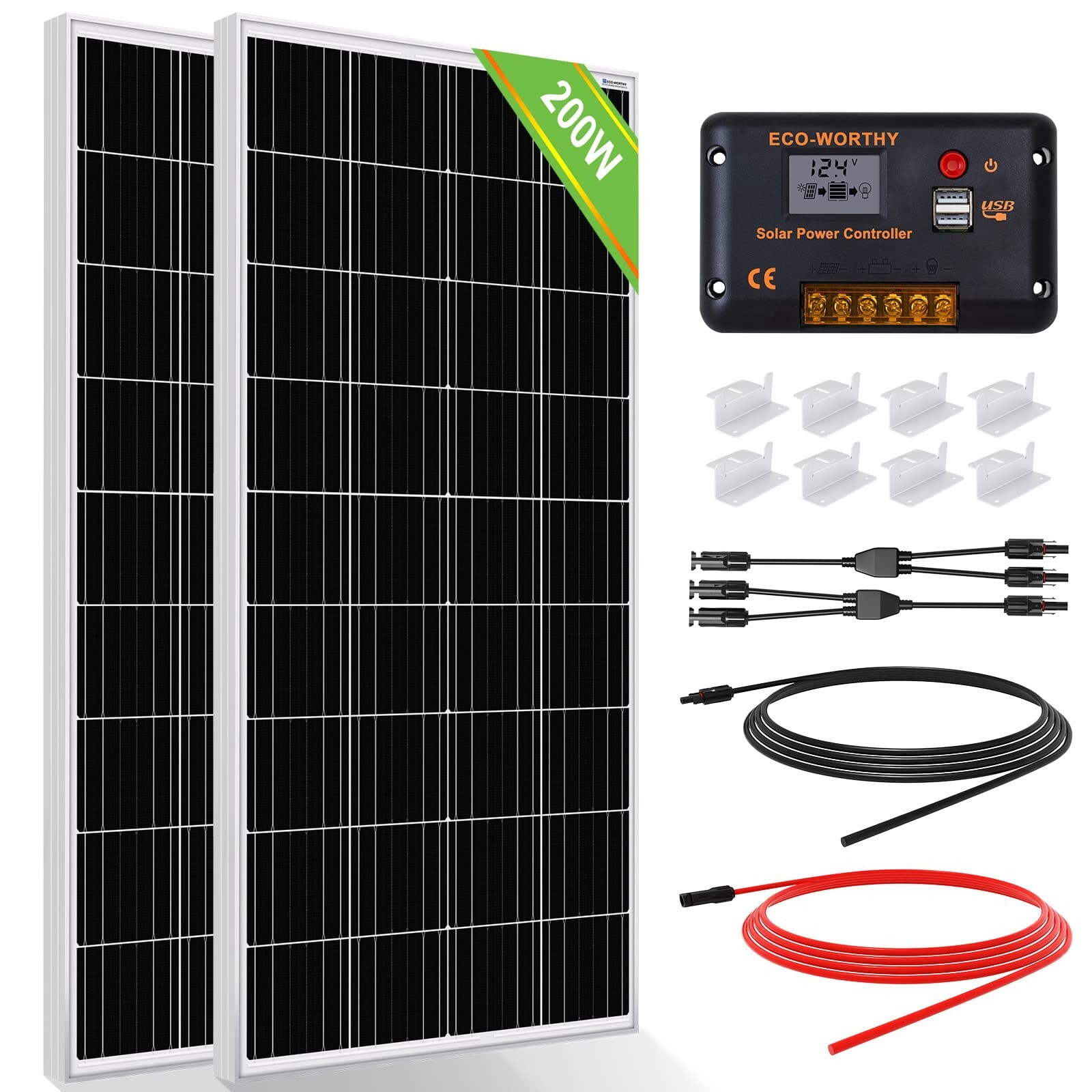 ECO-WORTHY 200 Watts 12 Volt/24 Volt Solar Panel Kit with High Efficiency Mon…