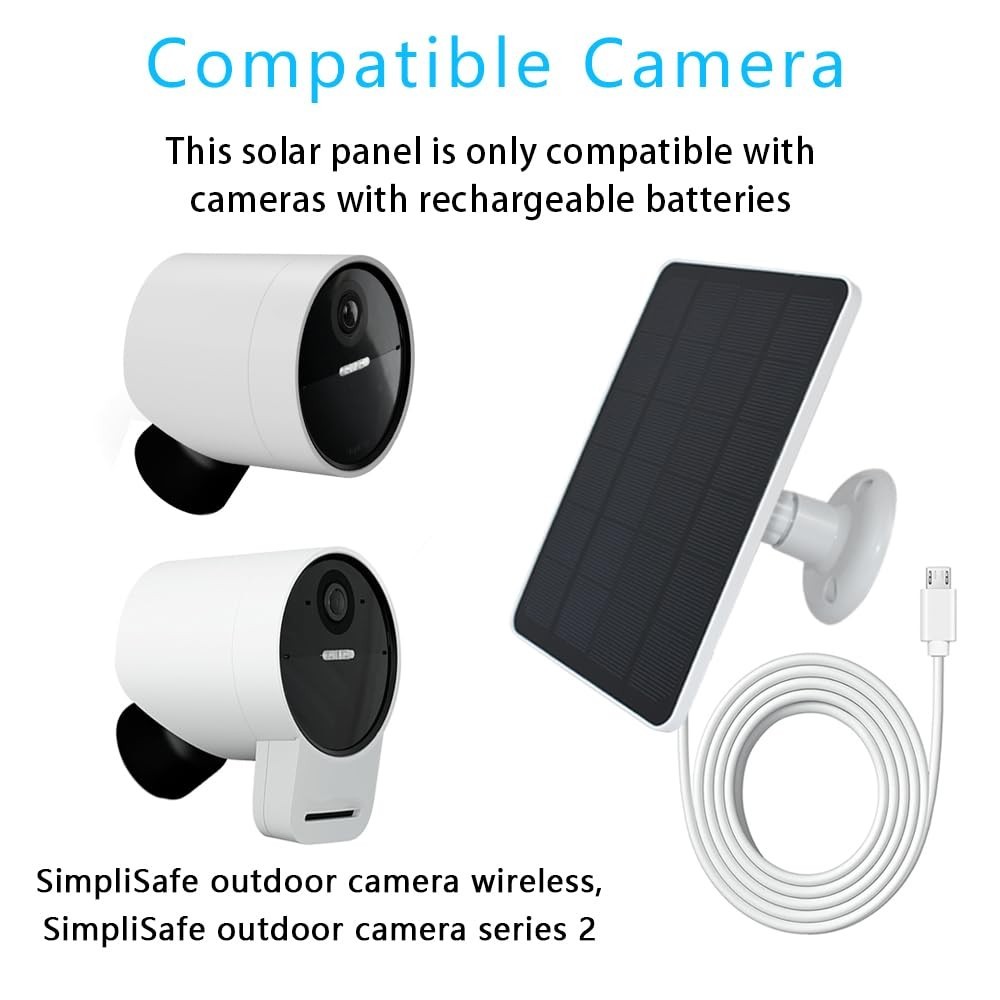 4W Solar Charger for Outdoor Security Camera – 10ft Cable, 360° Adjustable, Wire