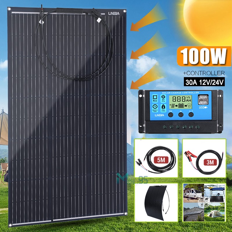 200W Flexible Portable Solar Panel 23.5% RV Rooftop Cabin Car Boat Home Camping