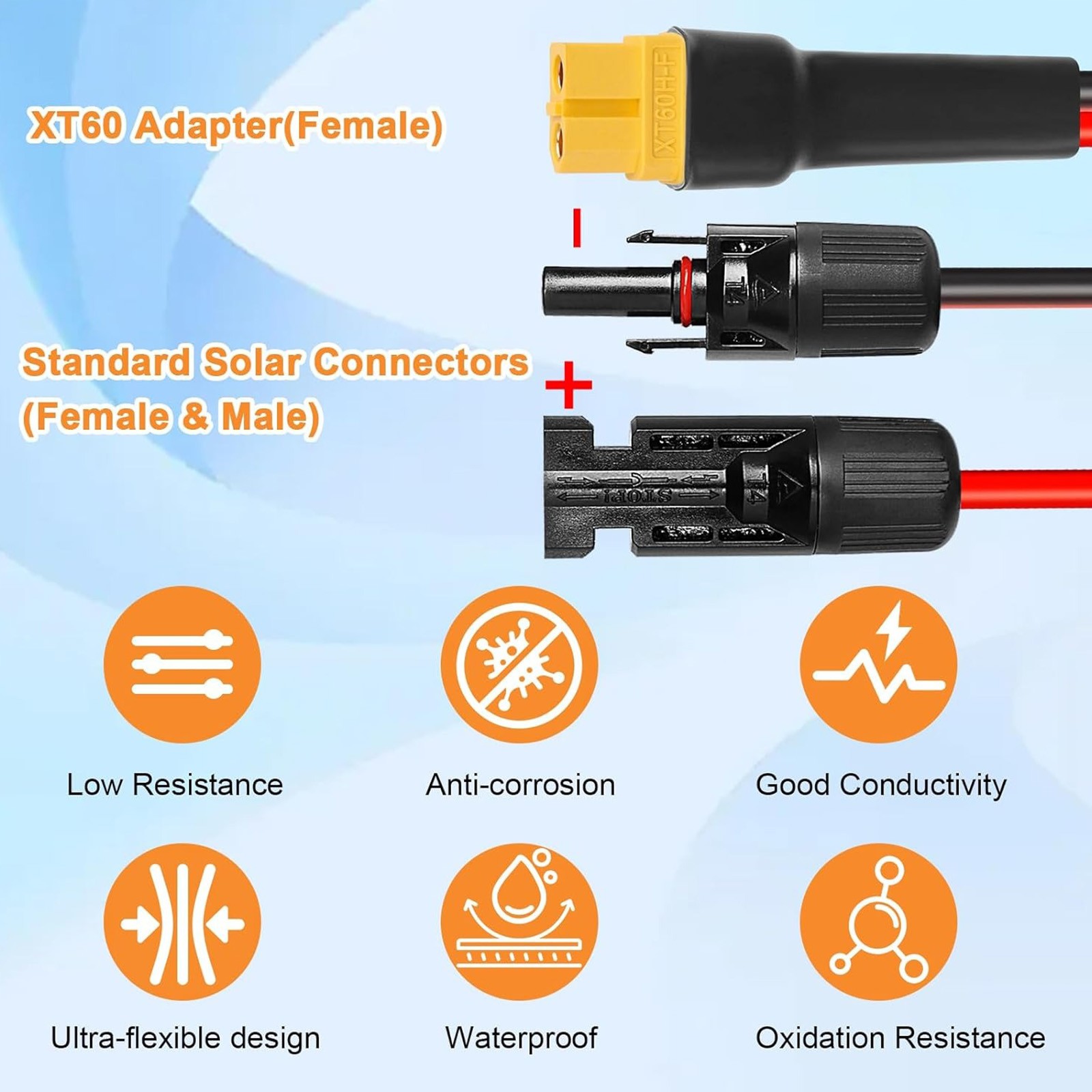 12 AWG 20 ft XT60 Female to Solar Connector Solar Panel Extension Charging Cable