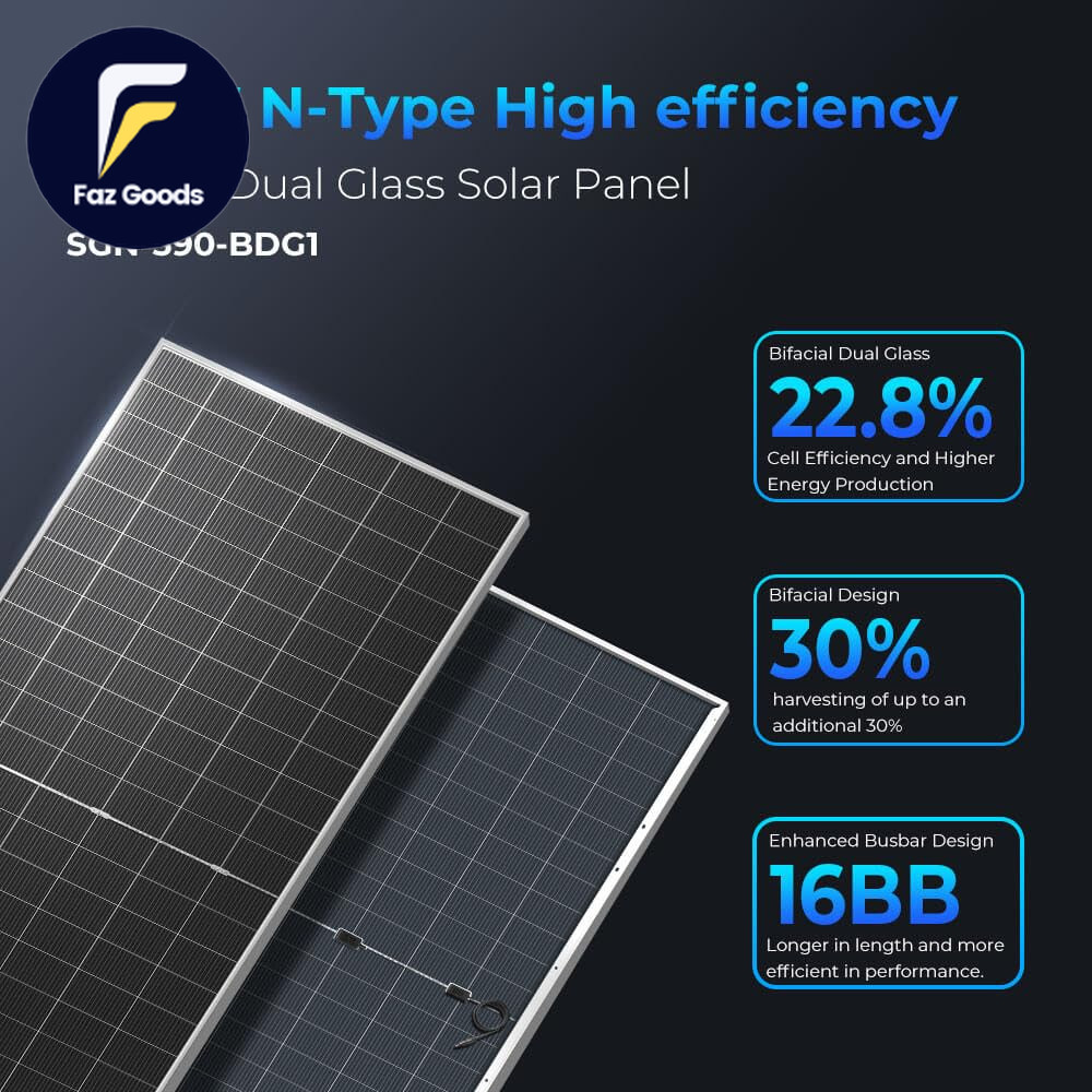 SUNGOLDPOWER UL61730 N-Type 10PCS 590W Bifacial Solar Panels 16Bb High Efficien
