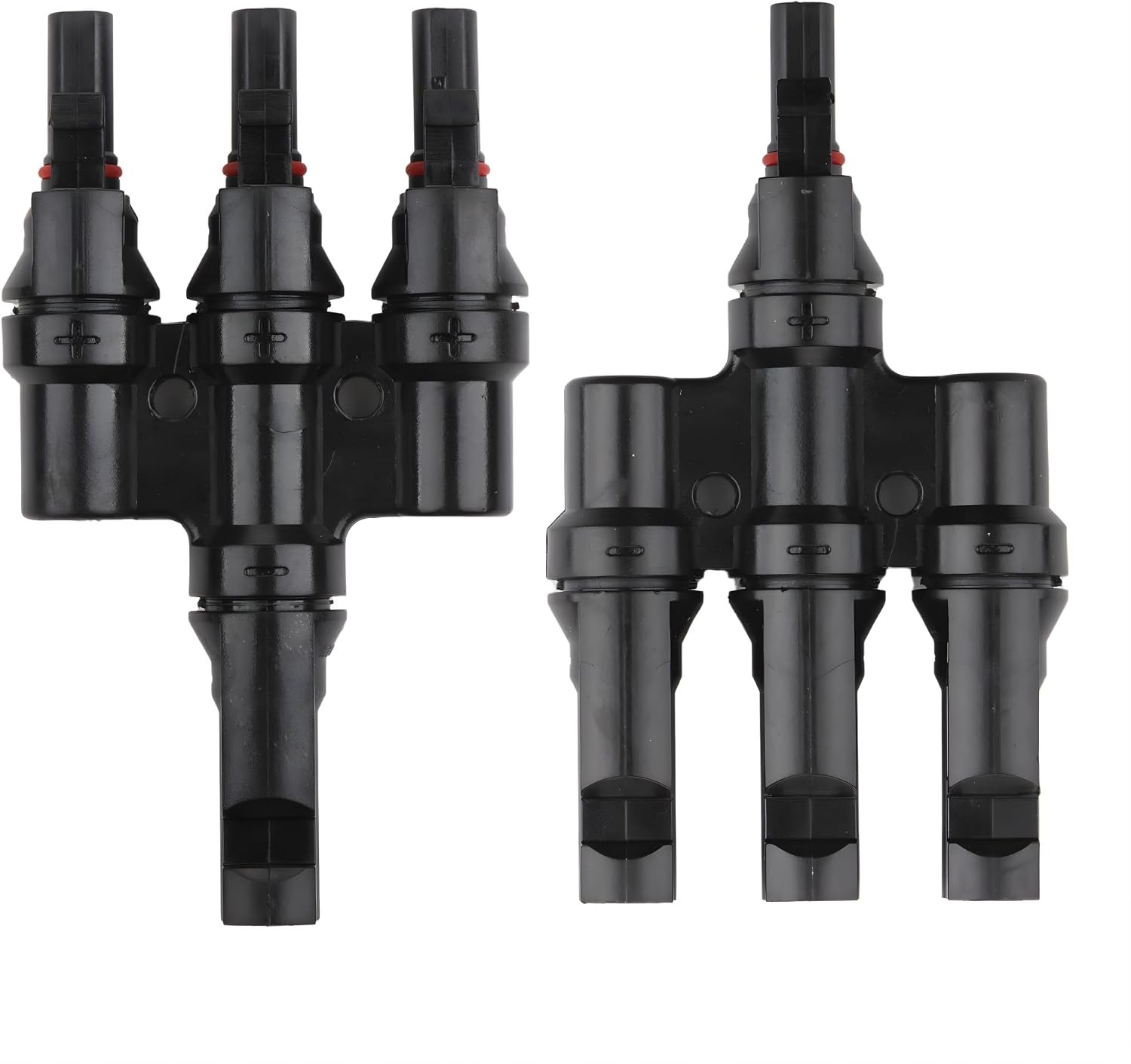T-branch solar connector for splitting strings.