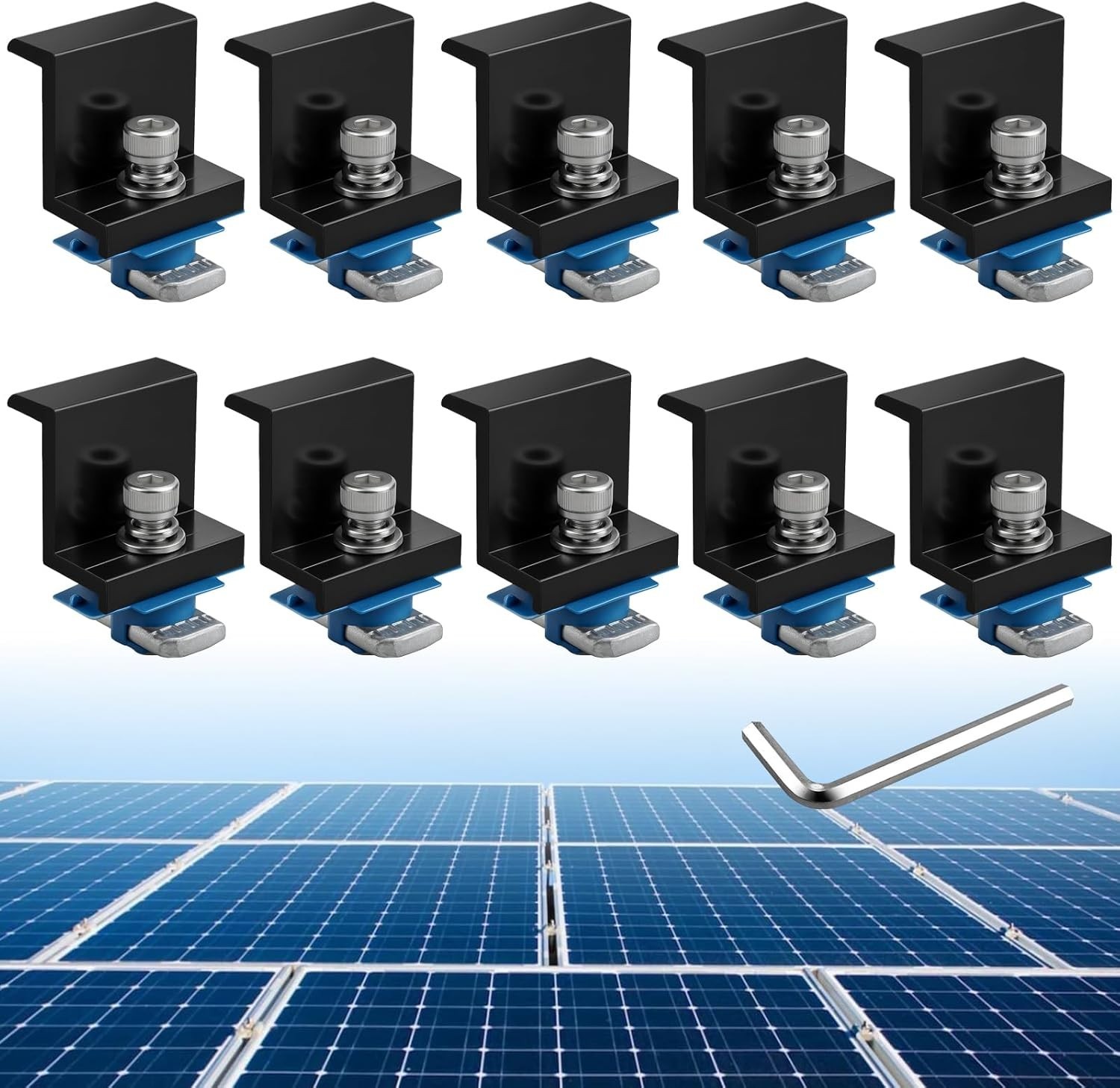 10pcs Solar Panel End Clamp for Standard Unistrut, Aluminum 1.57″ Solar Panel…