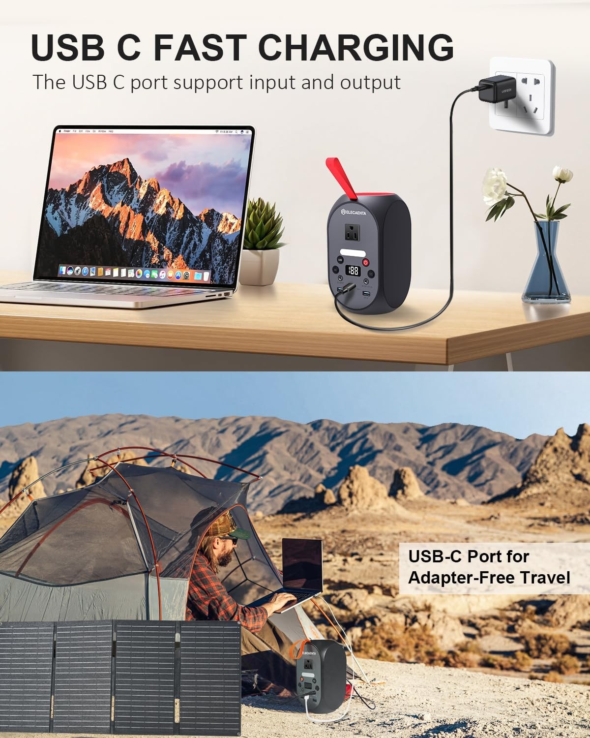 Portable Power Station 99Wh, 120W Peak, LiFePO4 Battery Backup, AC/DC/USB-C Outp