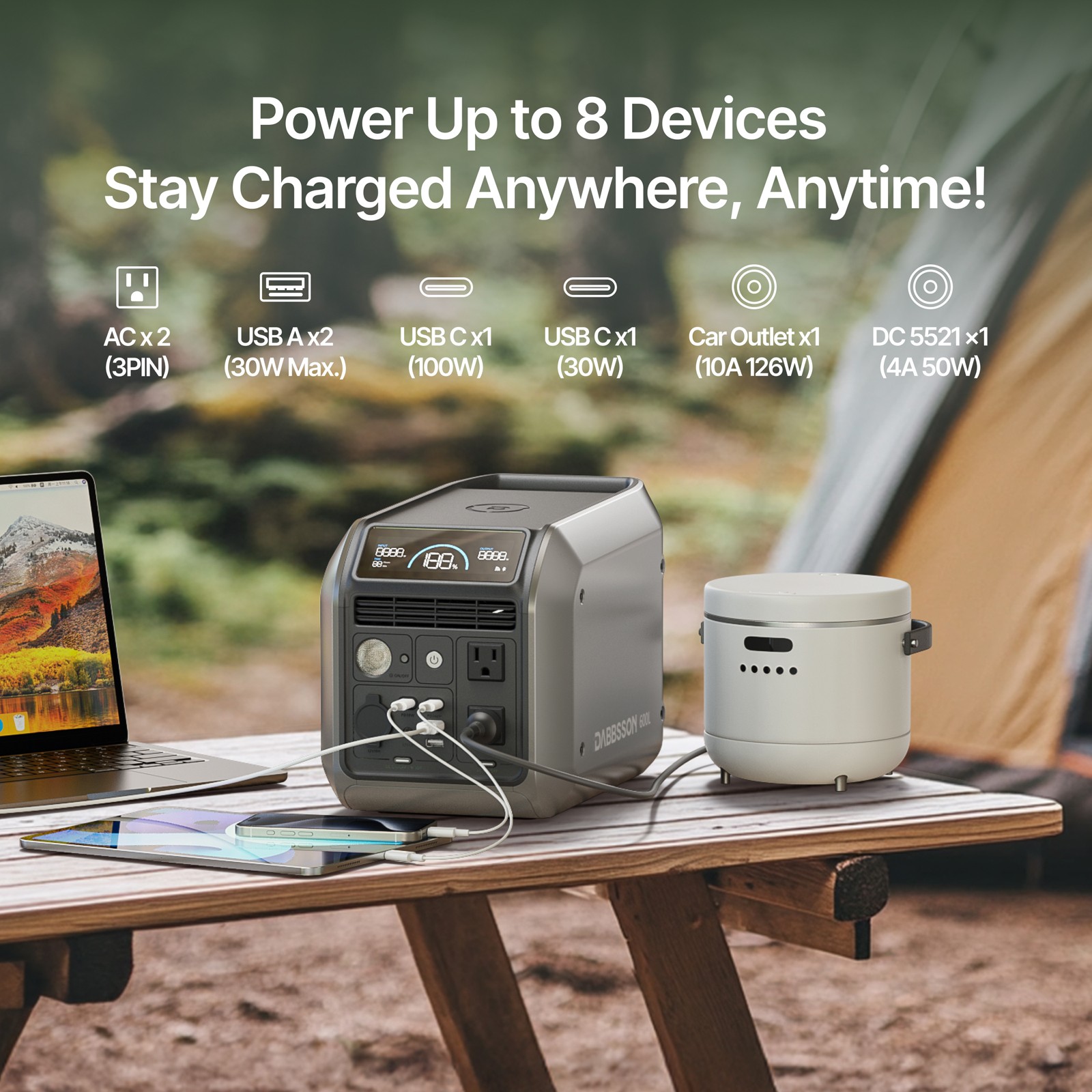 Dabbsson Portable Power Station 768Wh 600W w/ 210W Foldable Solar Panel Camping