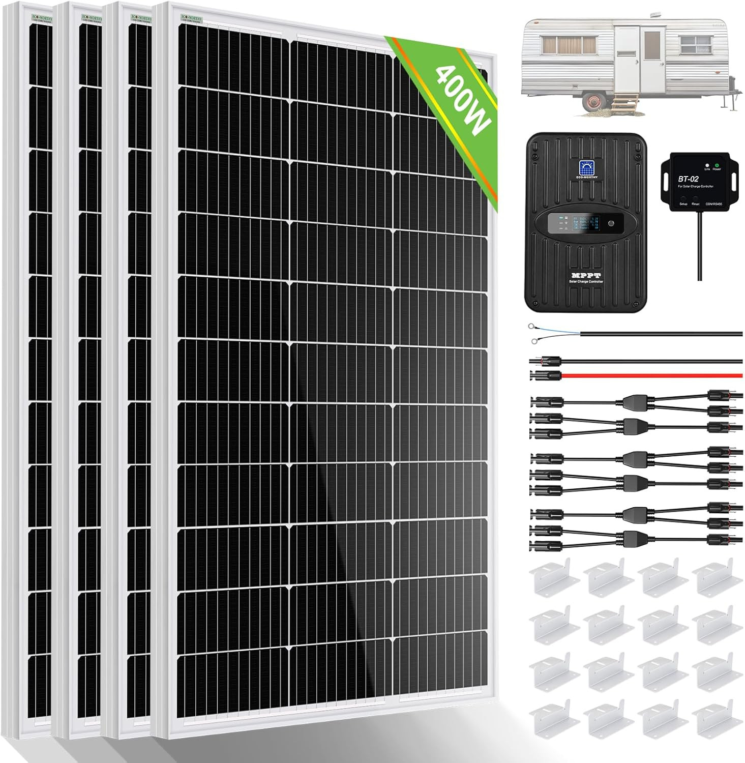 400 Watt 12 Volt Premium Solar Panel Kit :4Pcs 100W Solar Panel+ 40A MPPT Charge