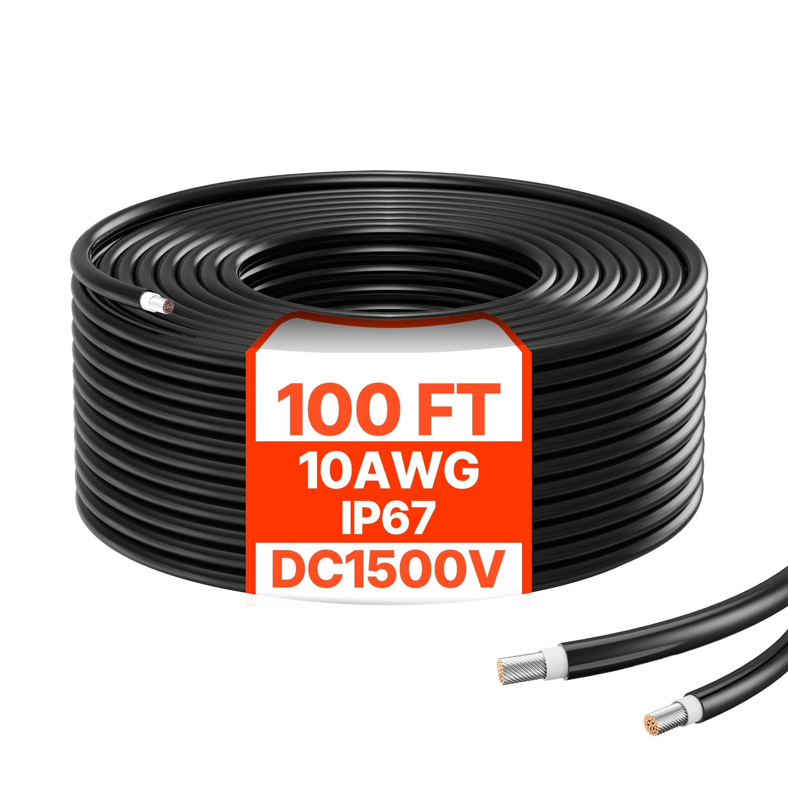 100FT Solar Panel Extension Cord, 10AWG Solar Cord Extension, 6mm² IP67 Water-Re