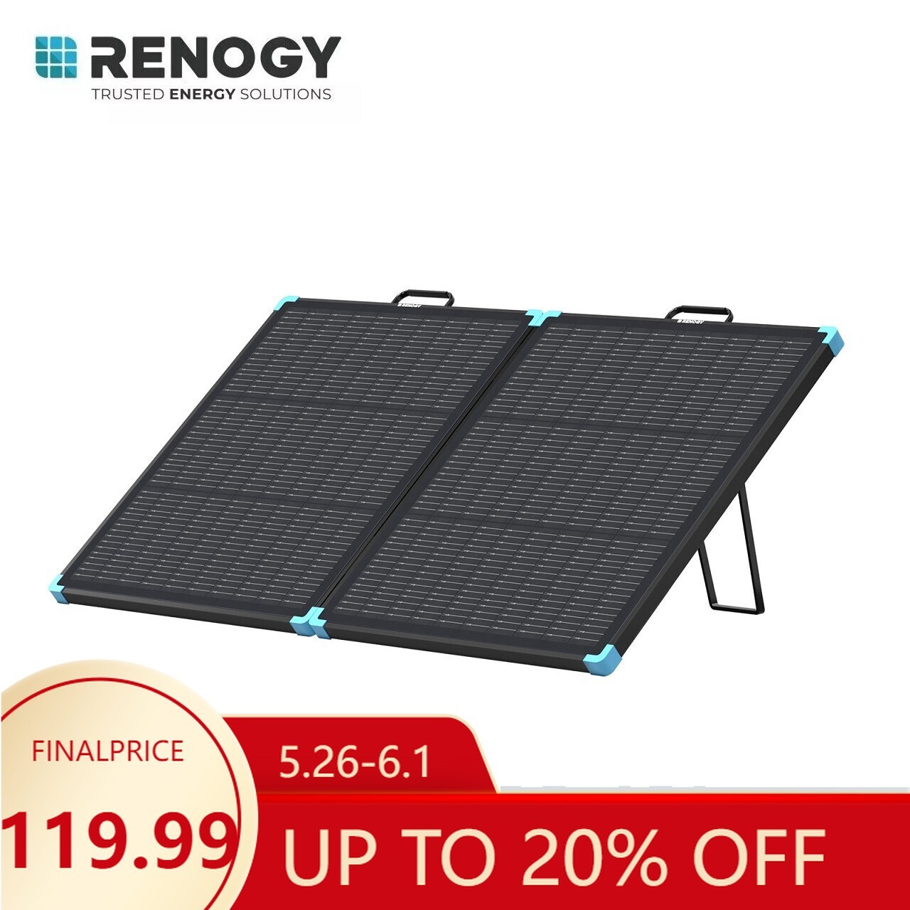 Renogy 100W Lightweight Portable Solar Suitcase Foldable Solar Panel Outdoor