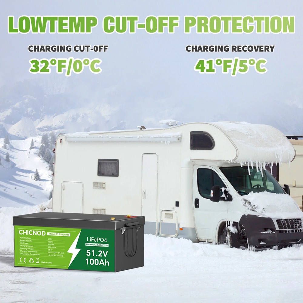 CHICNOD 48V 100Ah LiFePO4 Lithium Battery w/ Bluetooth Smart BMS For RV Off-Grid