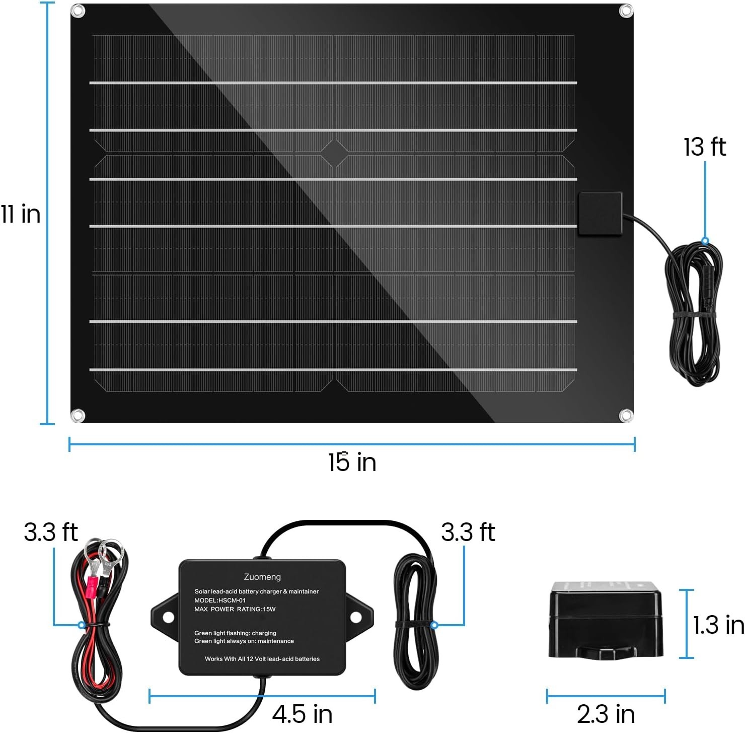 15W Waterproof Solar Battery Charger with MPPT – Extend Battery Life Efficiently