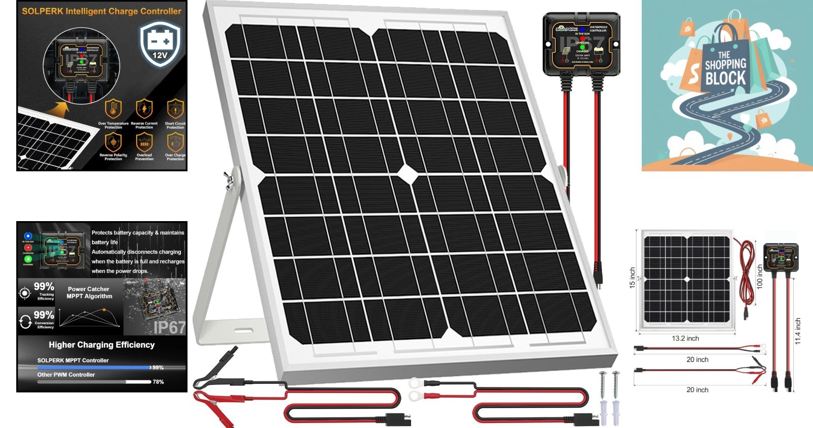 20W 12V Waterproof Solar Panel Kit with MPPT Controller & Mount for Marine RV
