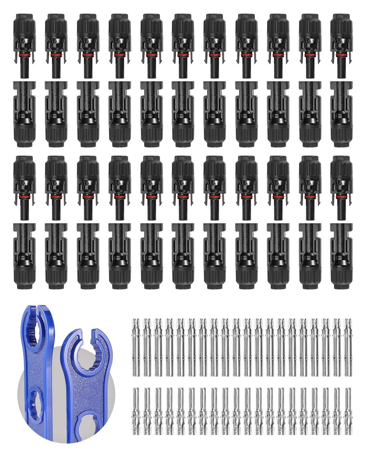 44PCS Solar Panel Connectors Set – Waterproof IP67, 22 Pairs Male/Female, 10AWG