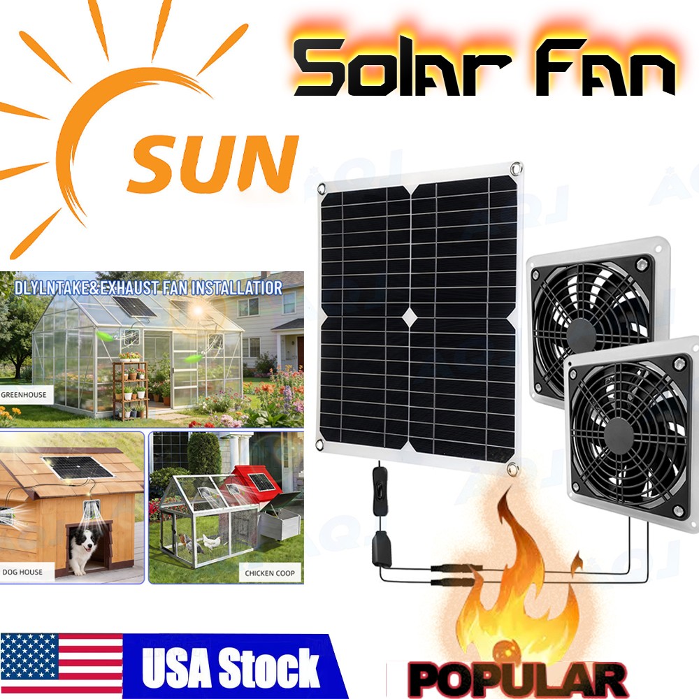 Solar Panel Fan Kit Ventilator Exhaust Fan for mini-Greenhouse Shed Chicken Coop